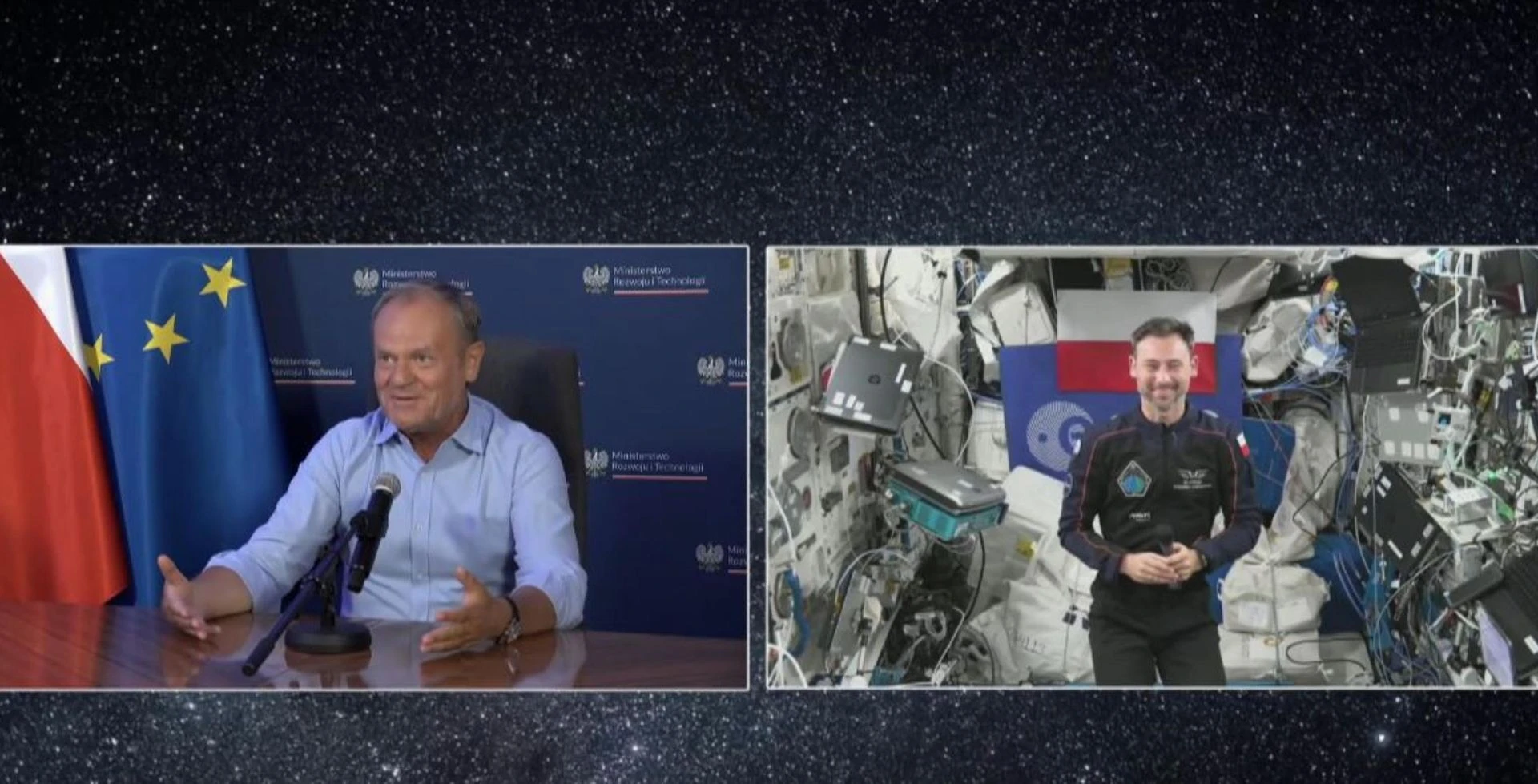 Ale kosmos! Tusk połączył się z Sławoszem Uznańskim na orbicie: „Nie damy Ci spokoju!”