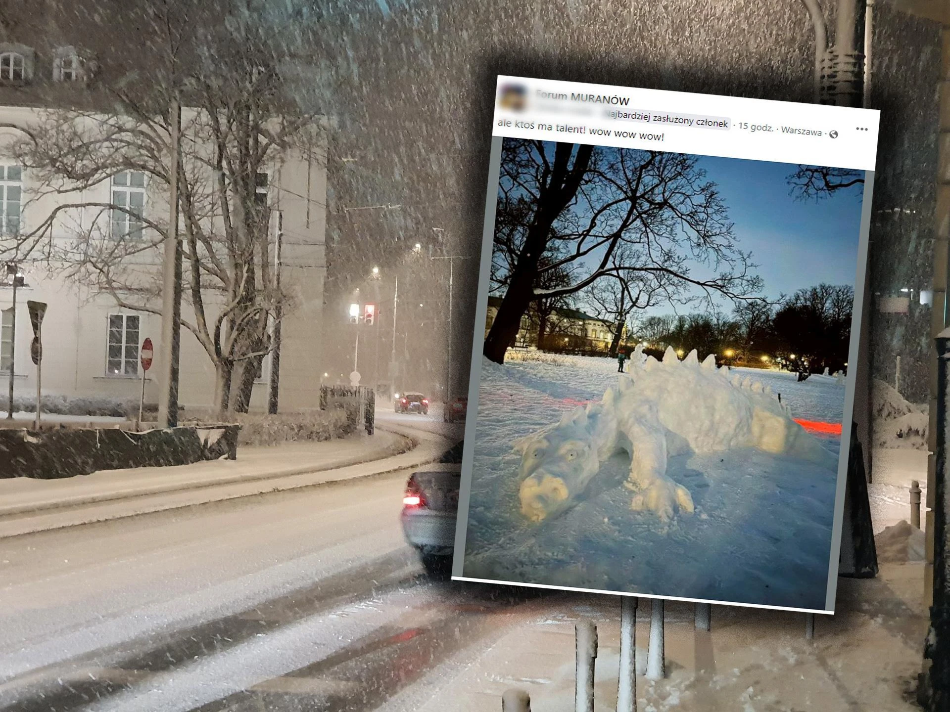 BUDZI GROZĘ! Nietuzinkowe bałwany opanowały stolicę. W samym centrum Warszawy stanął śniegowy din…