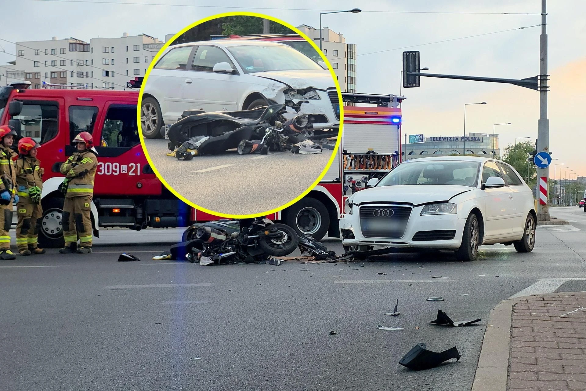 sprawe bada policja Groźne zderzenie na Mokotowie! Ranny kierowca skutera w szpitalu
