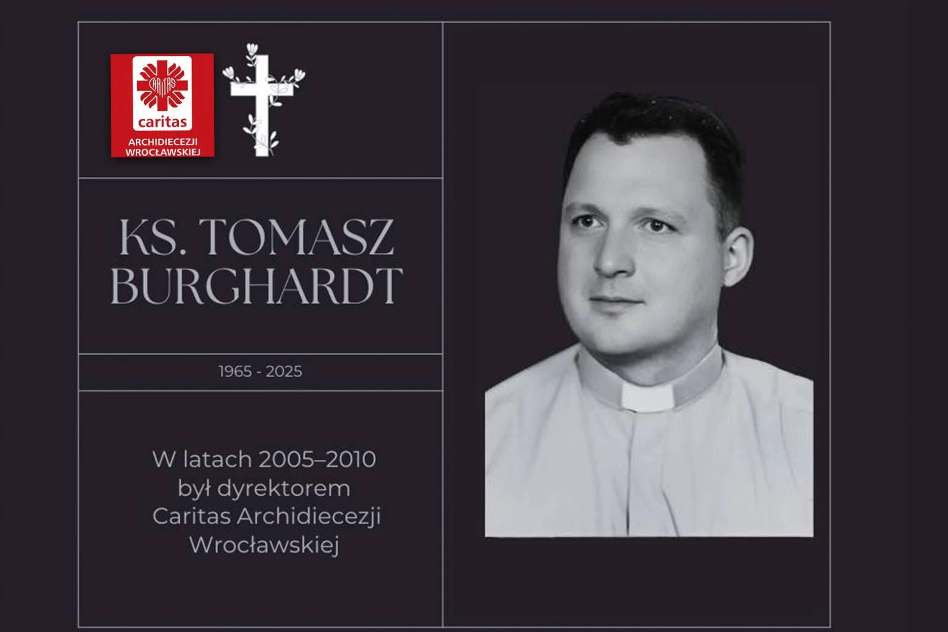 Przykre wieści Nie żyje ksiądz Tomasz Burghardt! Miał niespełna 60 lat. To były dyrektor Caritas z …