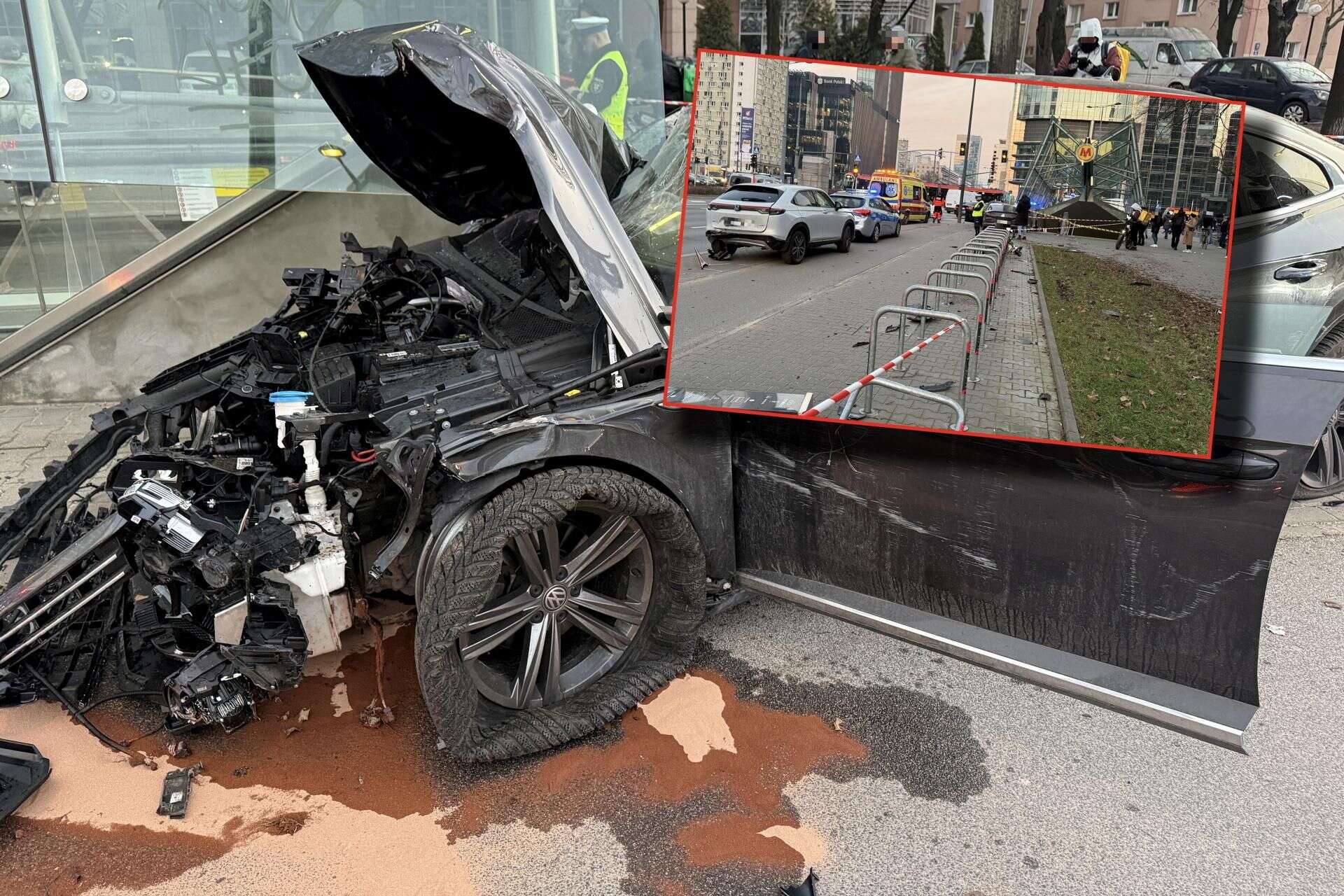 Chwile grozy w Warszawie Samochód niemal wjechał do metra. Mogło dojść do strasznej tragedii