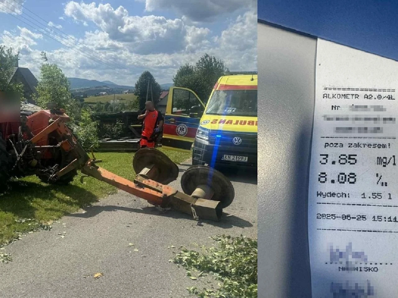 Niechlubny rekordzista Pijany jak bela 48-latek uderzył ursusem w drzewo i staranował szopę. Miał 8 promili!