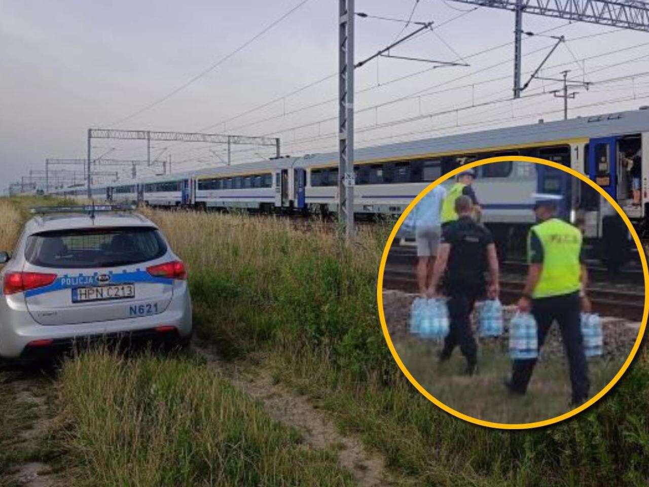 Podróżni w opałach Pociąg z tysiącem pasażerów utknął w szczerym polu. Policjanci w niecodziennej roli