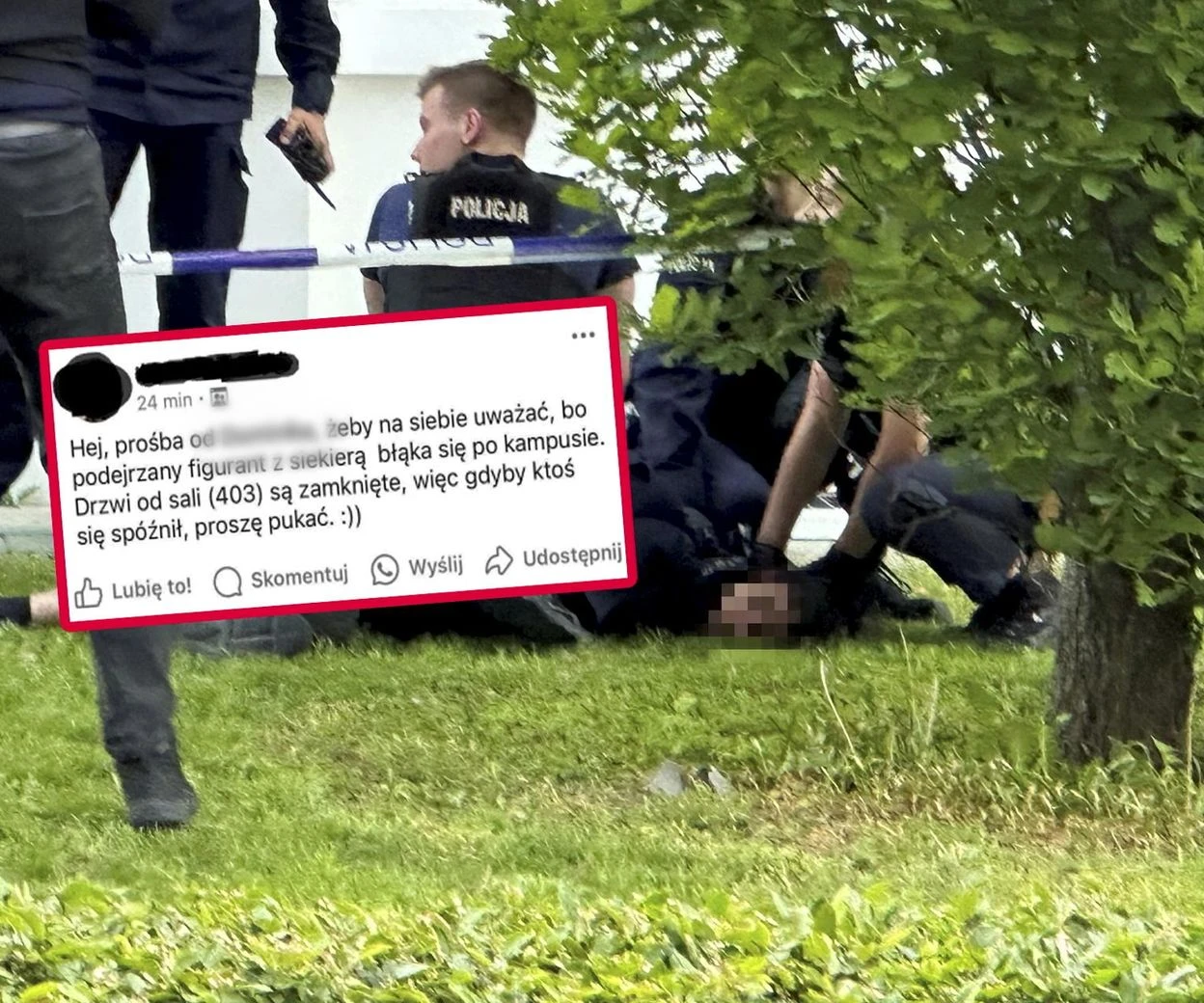 TYLKO U NAS Tuż przed atakiem błąkał się po kampusie z siekierą. Studenci zamykali się w salach