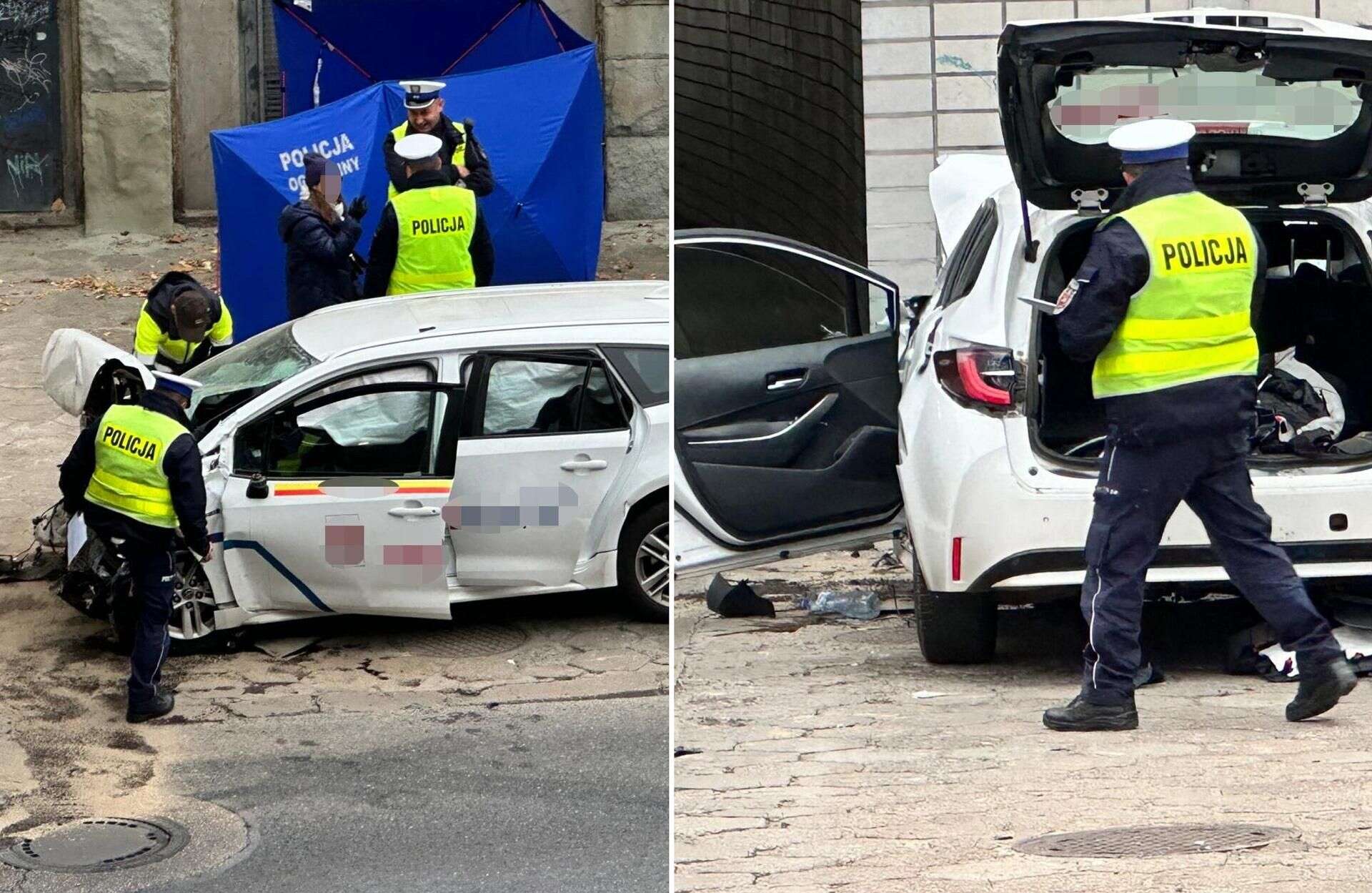 ŚMIERĆ NA MIEJSCU Tragiczny wypadek w Warszawie. Taksówka wjechała w ścianę wiaduktu. Jedna osoba nie …