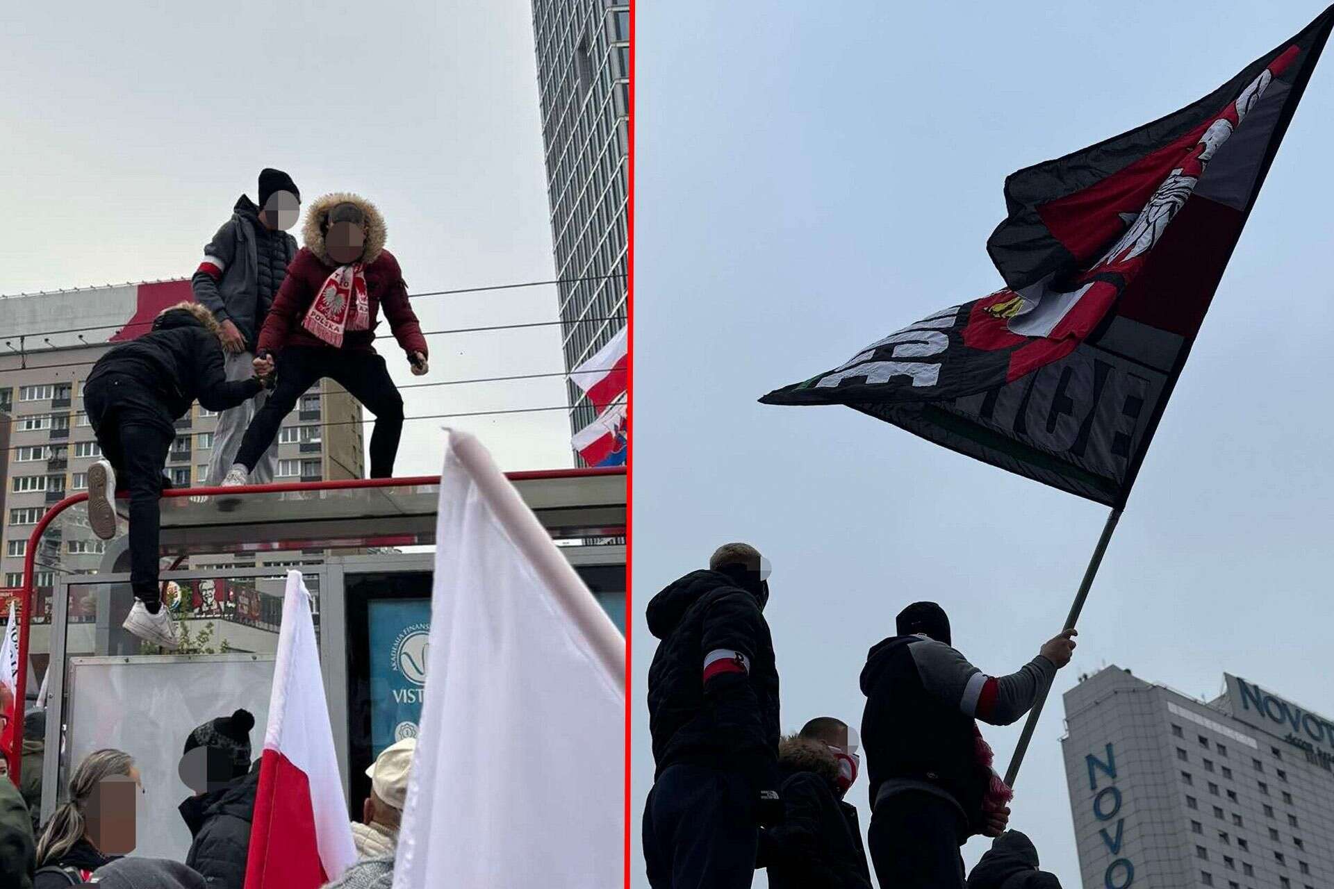 Z OSTATNIEJ CHWILI Uczestnicy marszu sforsowali przystanek autobusowy w Warszawie. Kolejne zatrzymania