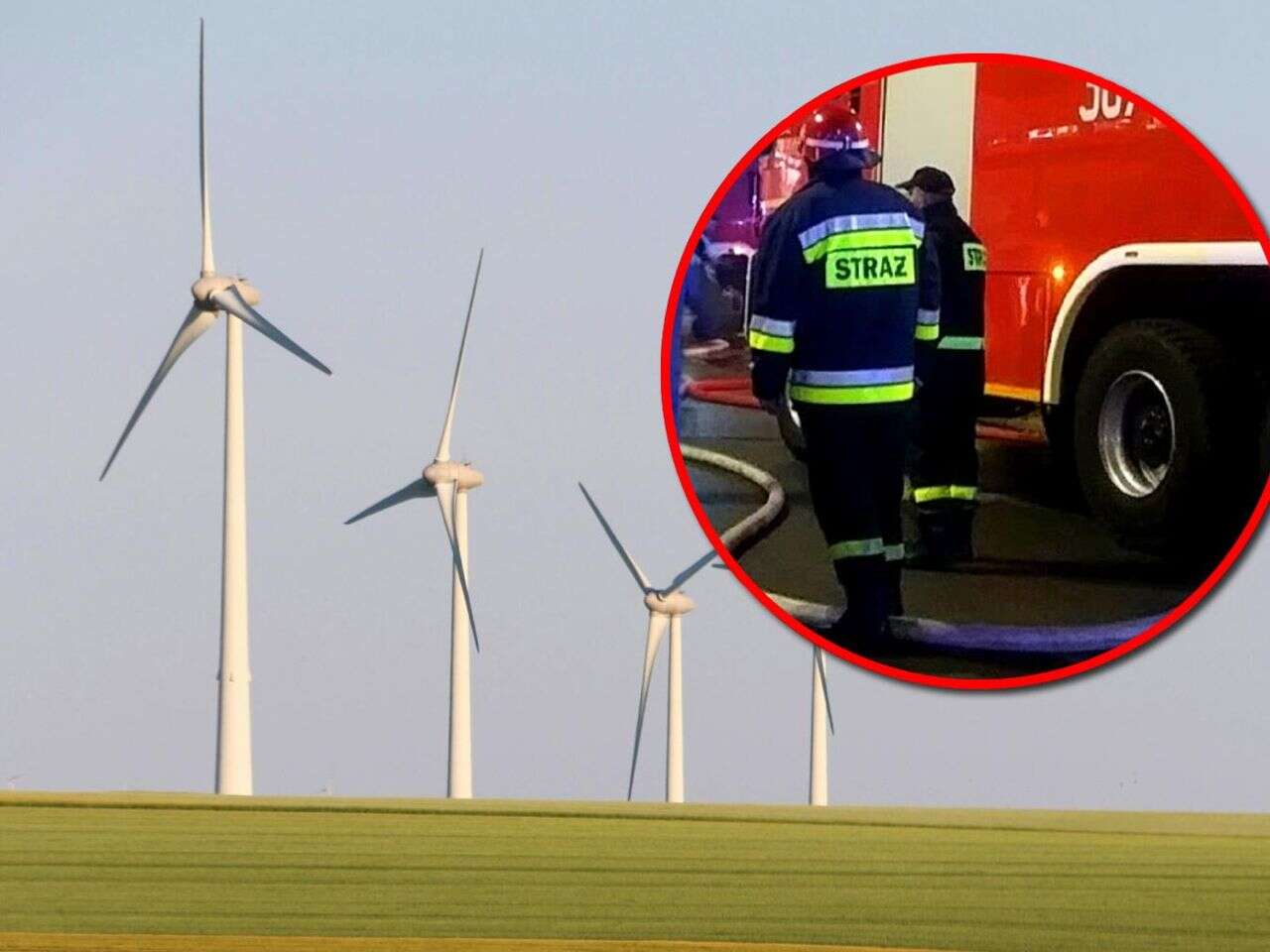 Pożar Pali się turbina na farmie wiatrowej. Wyznaczono strefę bezpieczeństwa