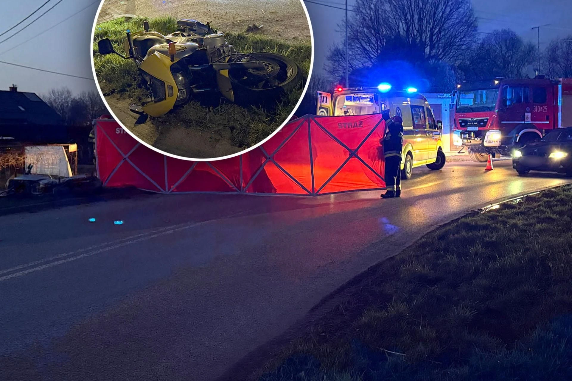 Dramat Motocyklista roztrzaskał się na betonowym słupie