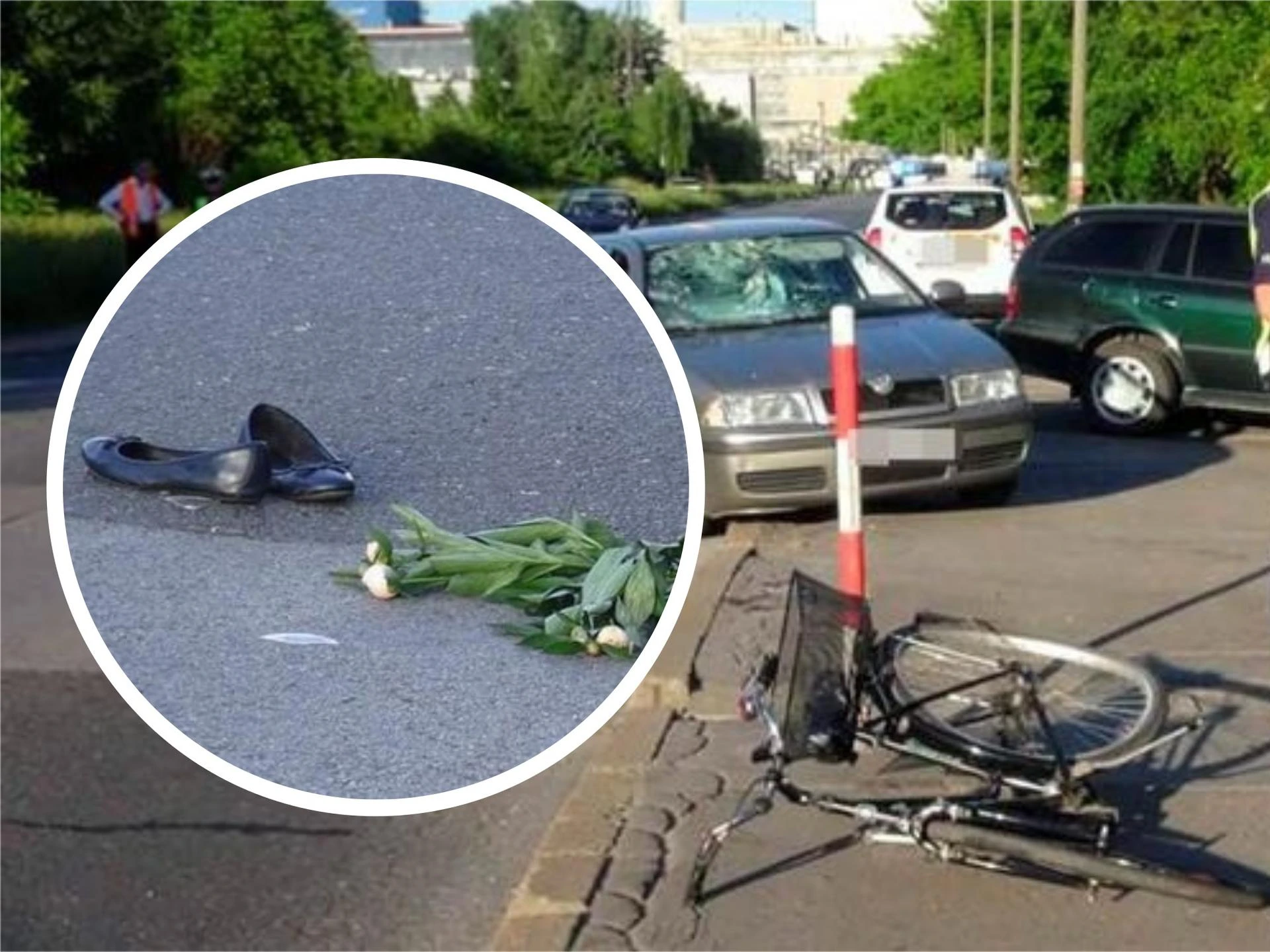 Z nóg rowerzystki spadły czarne baleriny. Koszmar na drodze. 