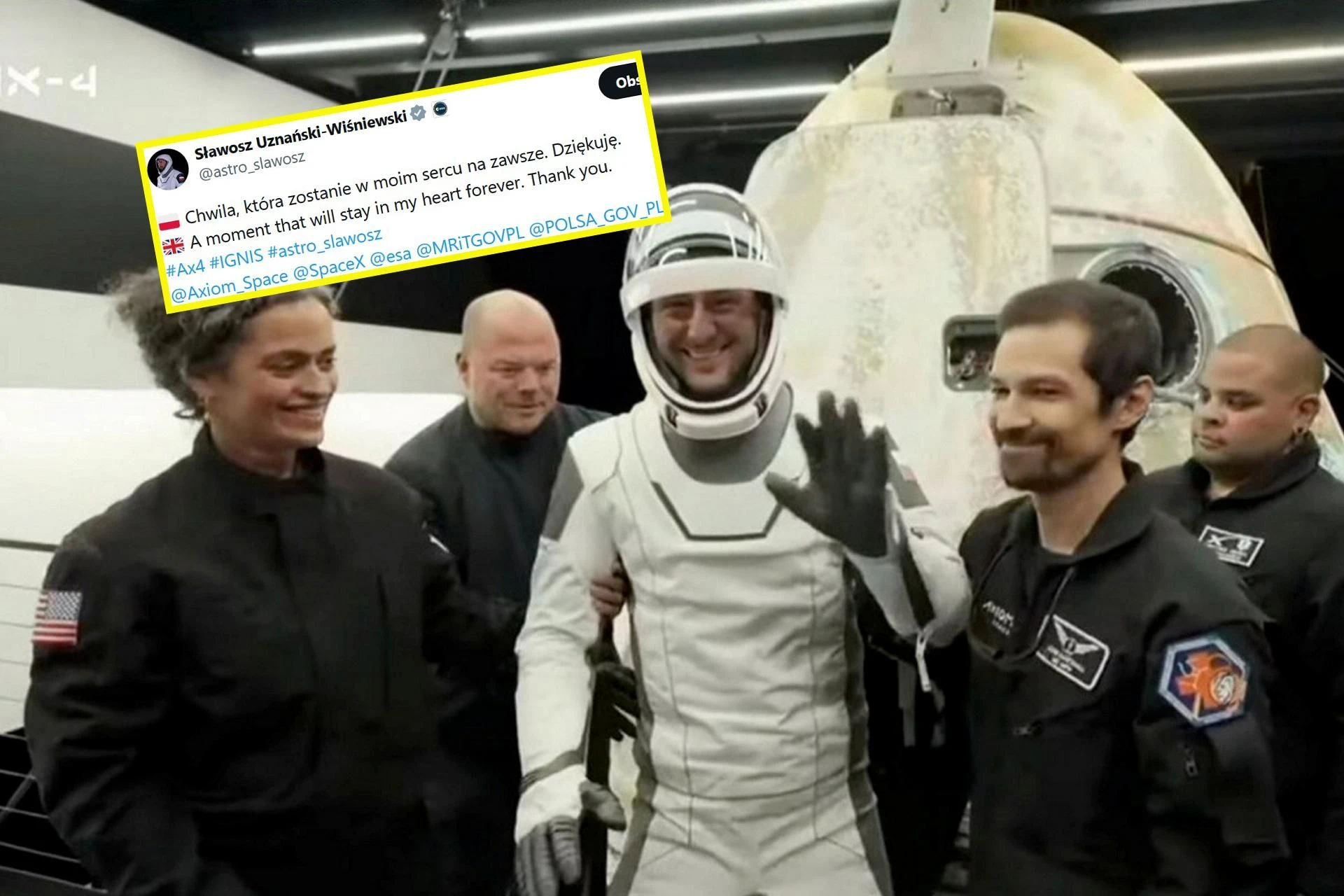 Polak w kosmosie Sławosz Uznański-Wiśniewski wrócił na Ziemię i przemówił! Pierwszy wpis w mediach sp…