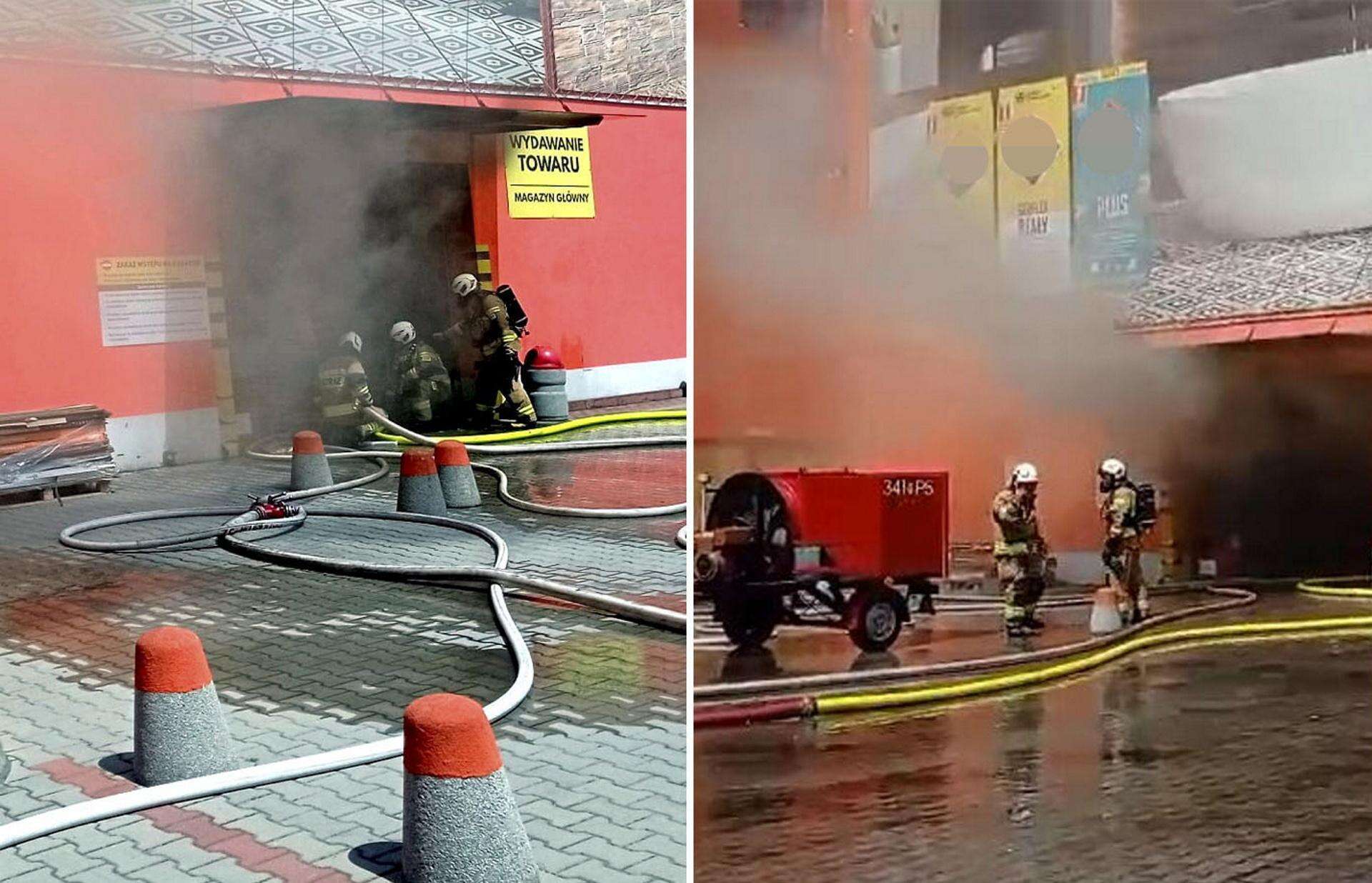 Ponad 100 strażaków gasi pożar Płonie market budowlany w Krośnie. Strażacy walczą nie tylko z pożarem. Ogromne utru…