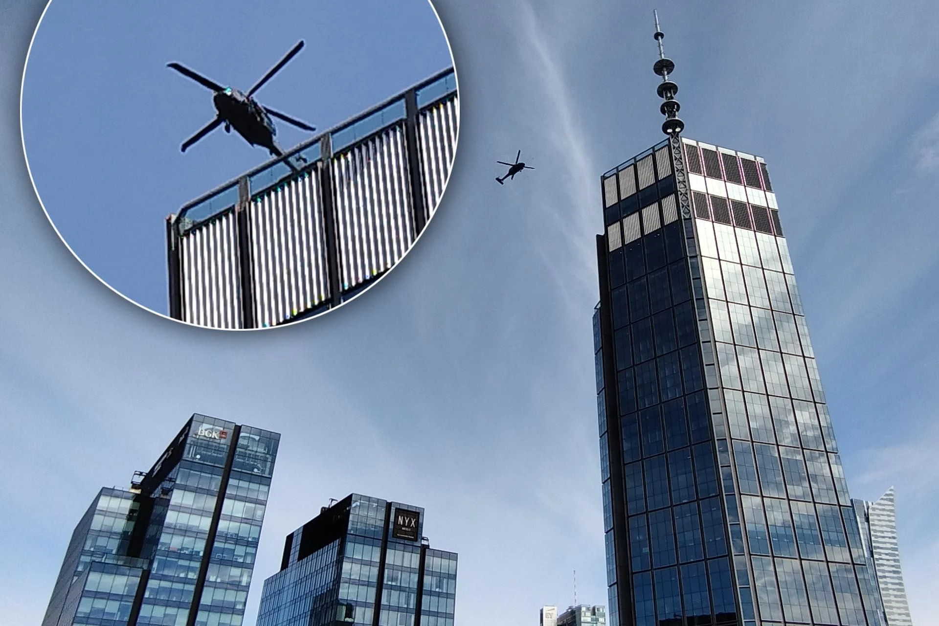 Mamy zdjęcia Blackhawk nad Warszawą. Zawisł nad najwyższym wieżowcem. Co się dzieje?