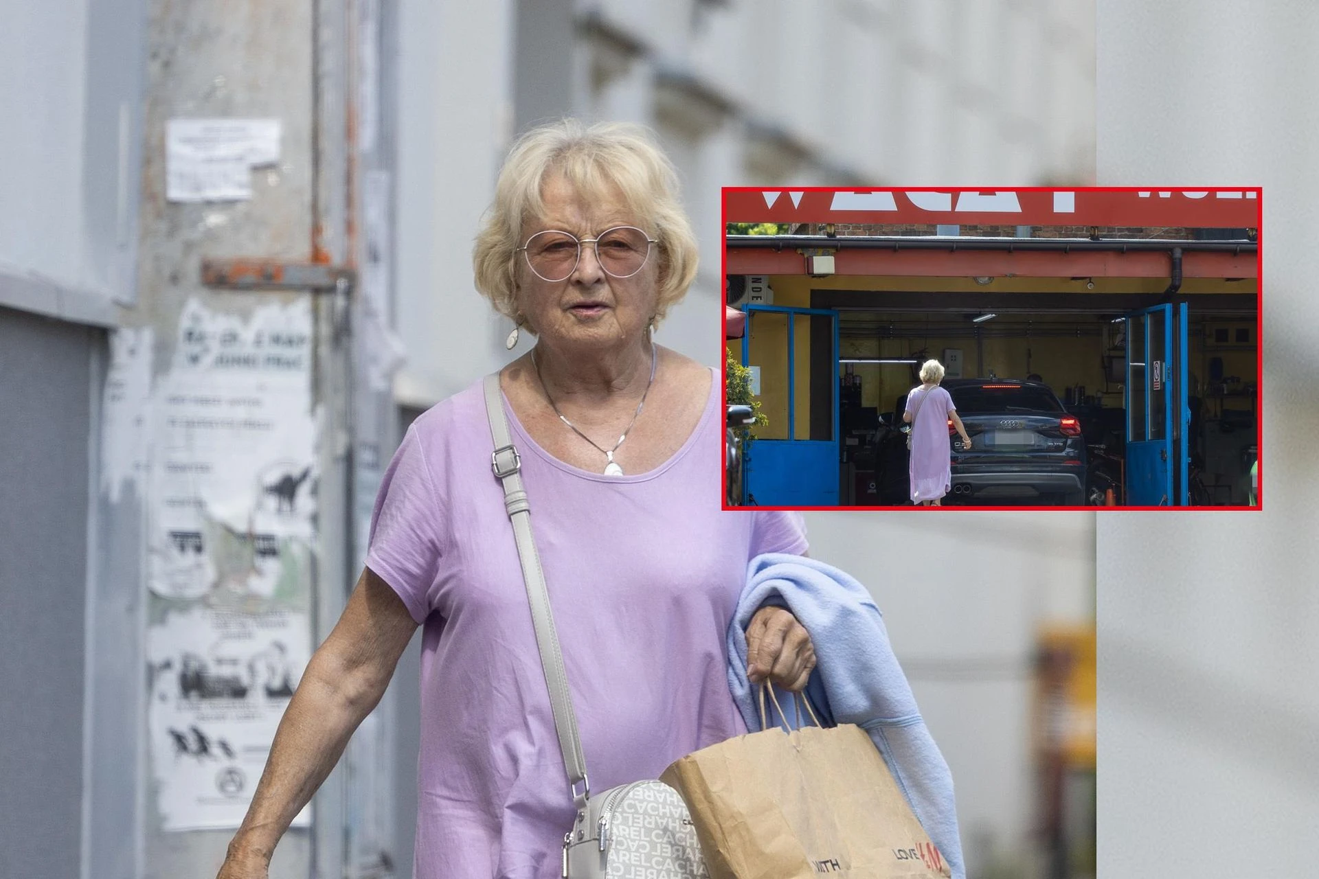 Mamy zdjęcia Tylko u nas! Różowiutka jak cukiereczek 81-letnia Magda Zawadzka pomaszerowała do mechanika. Nie ubrudziła się?