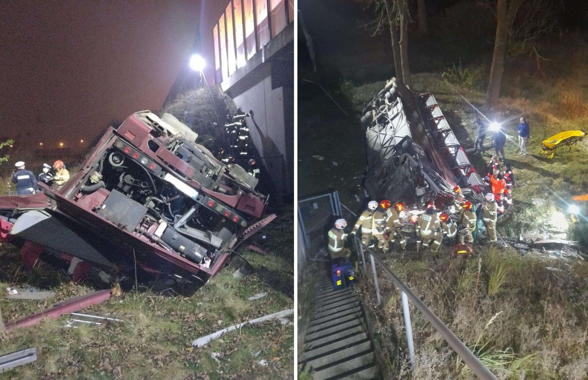 Potworny wypadek Wypadek autobusu na A4. Runął z wiaduktu. Ze szpitala nadeszły tragiczne wieści