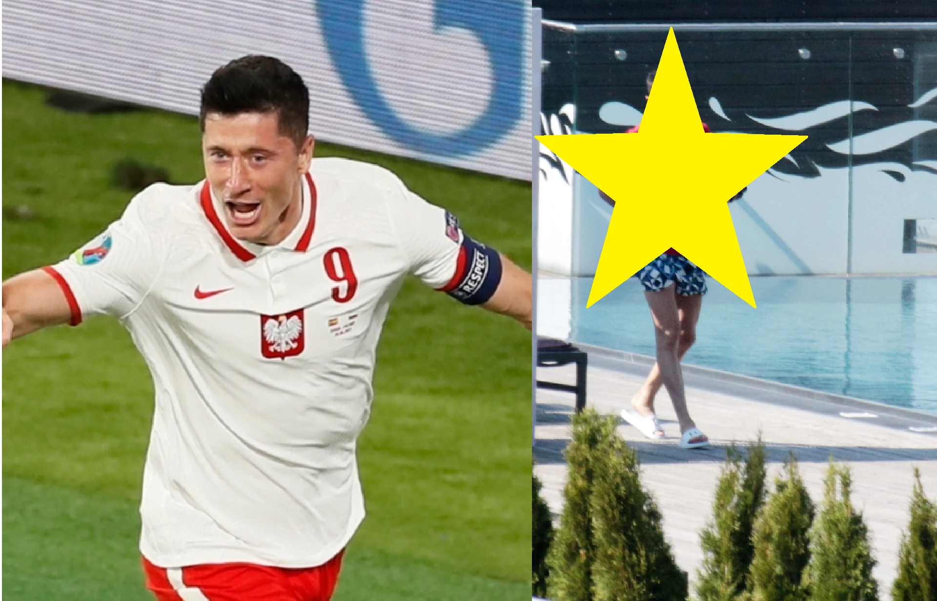 Przyłapaliśmy Roberta Lewandowskiego w samych kąpielówkach! W rękach szklanka od k...