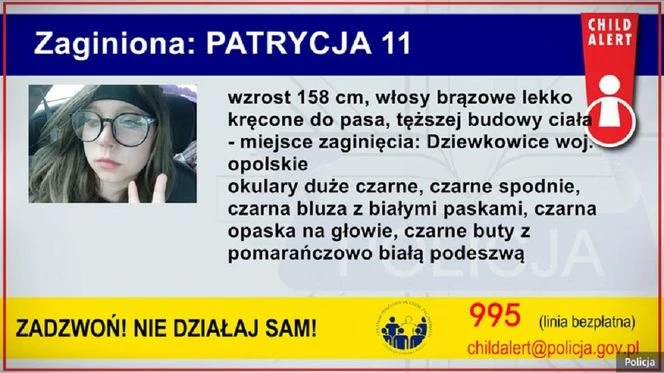 Ważna informacja Child Alert w sprawie zaginięcia 11-letniej Patrycji. Jest ważny apel policji. Każdy…