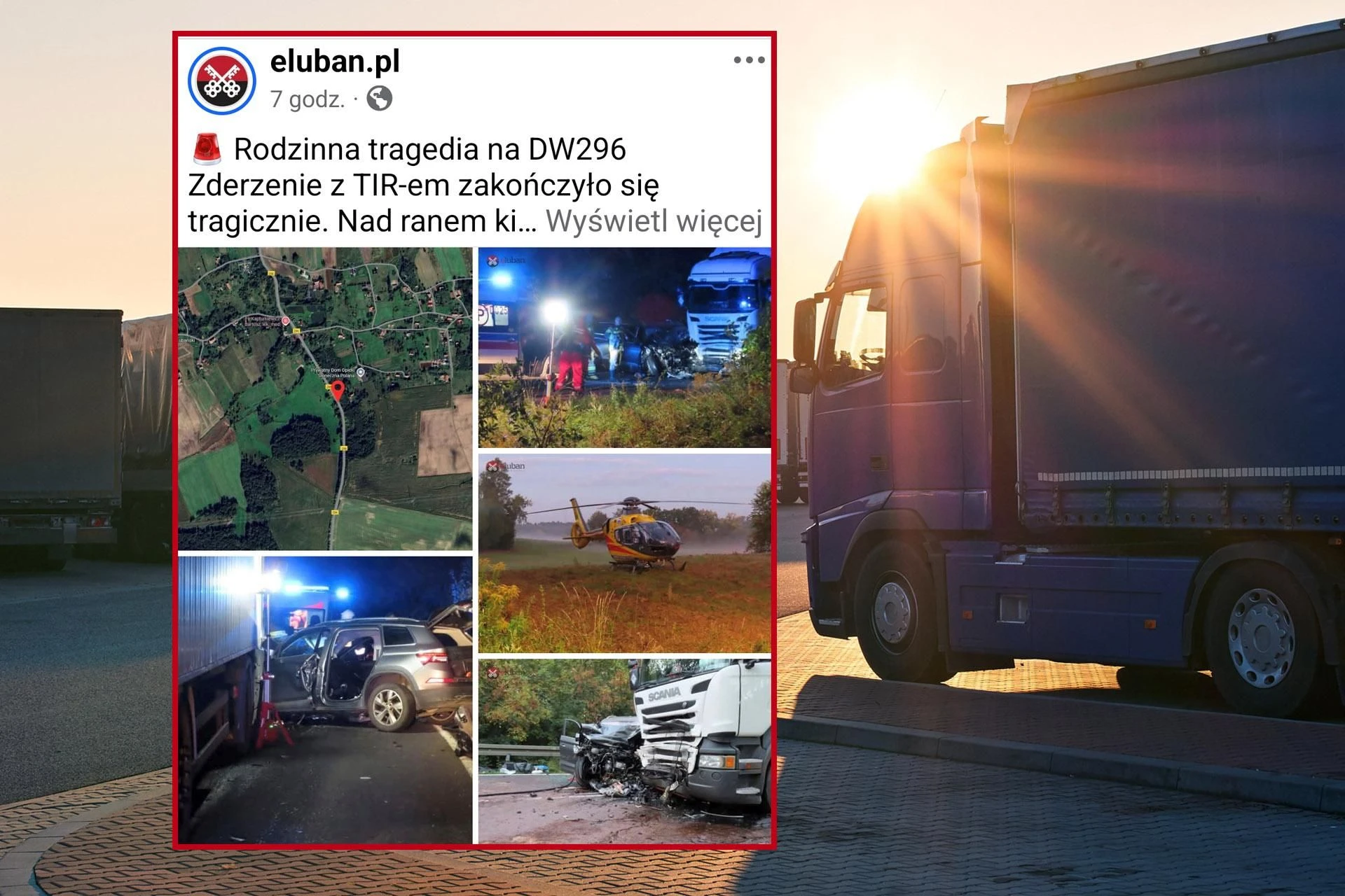 Tragedia na drodze Czteroosobowa rodzina wjechała pod tira! 35-letnia kobieta nie żyje, dwoje dzieci zabrał śmigłowiec LPR