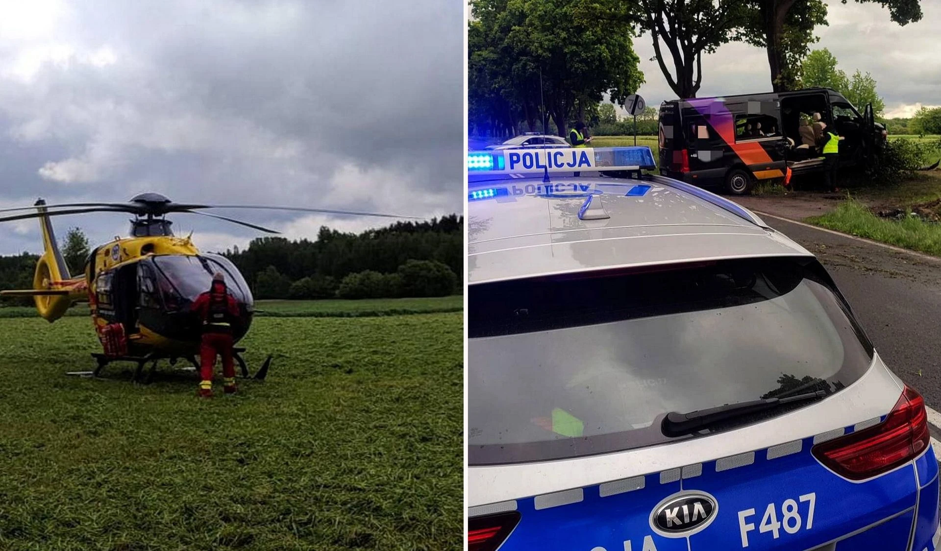 GROŹNY WYPADEK Bus uderzył w drzewo, sześć osób rannych. Lądował śmigłowiec LPR