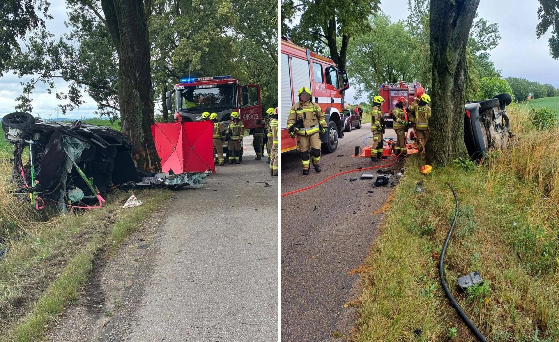 Horror na drodze! Hyundai roztrzaskał się na drzewie. Kobieta zginęła w wypadku pod Giżyckiem