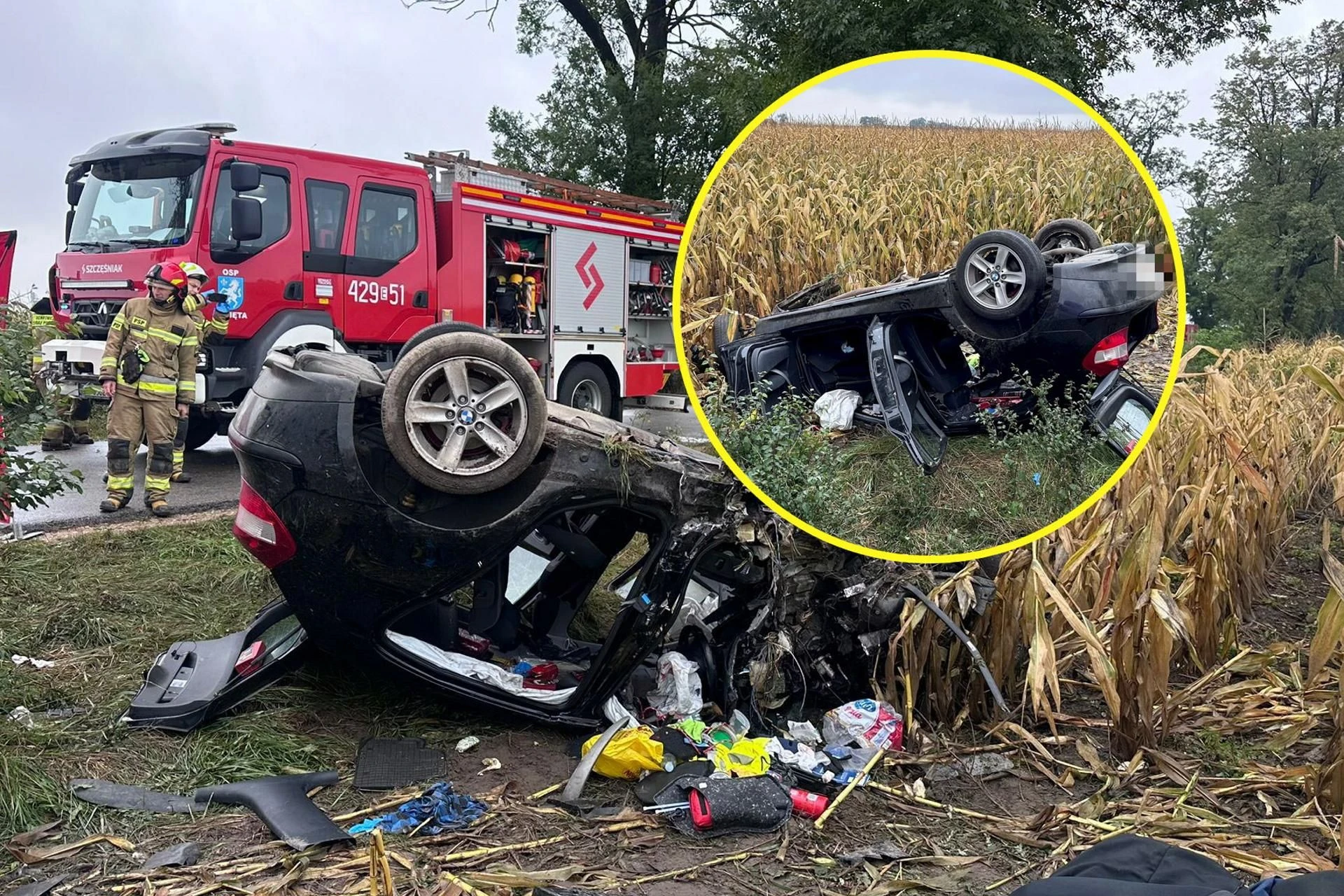 Śmiertelny wypadek Straszny widok na polu przy drodze pod Kutnem! Ciało mężczyzny w zmasakrowanym BMW [ZDJĘCIA]