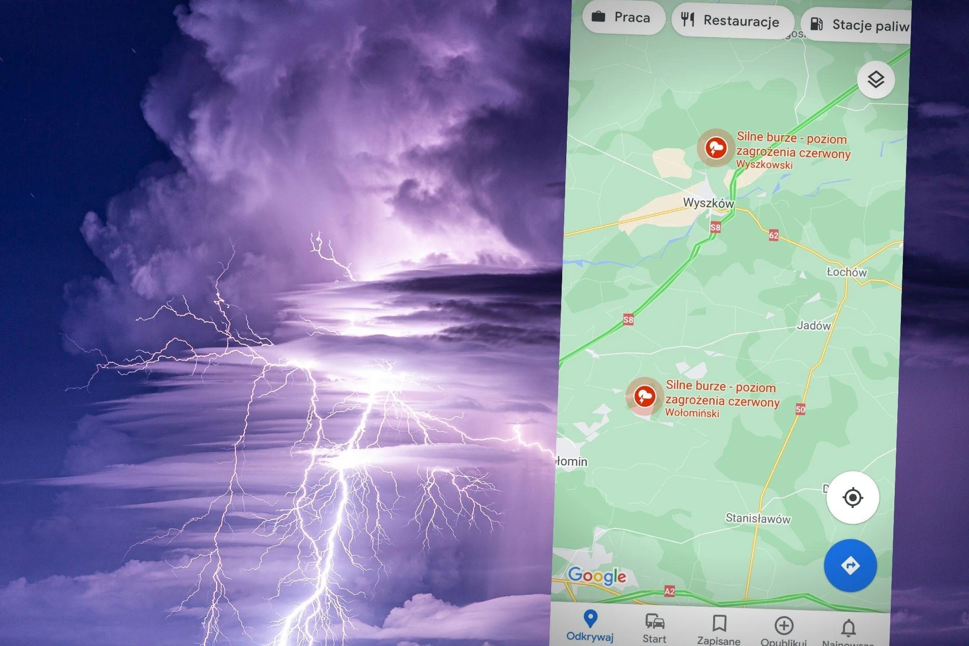 Google Maps: Burze nad Polską zaznaczone w aplikacji. Mapy ostrzegają przed nawałn...
