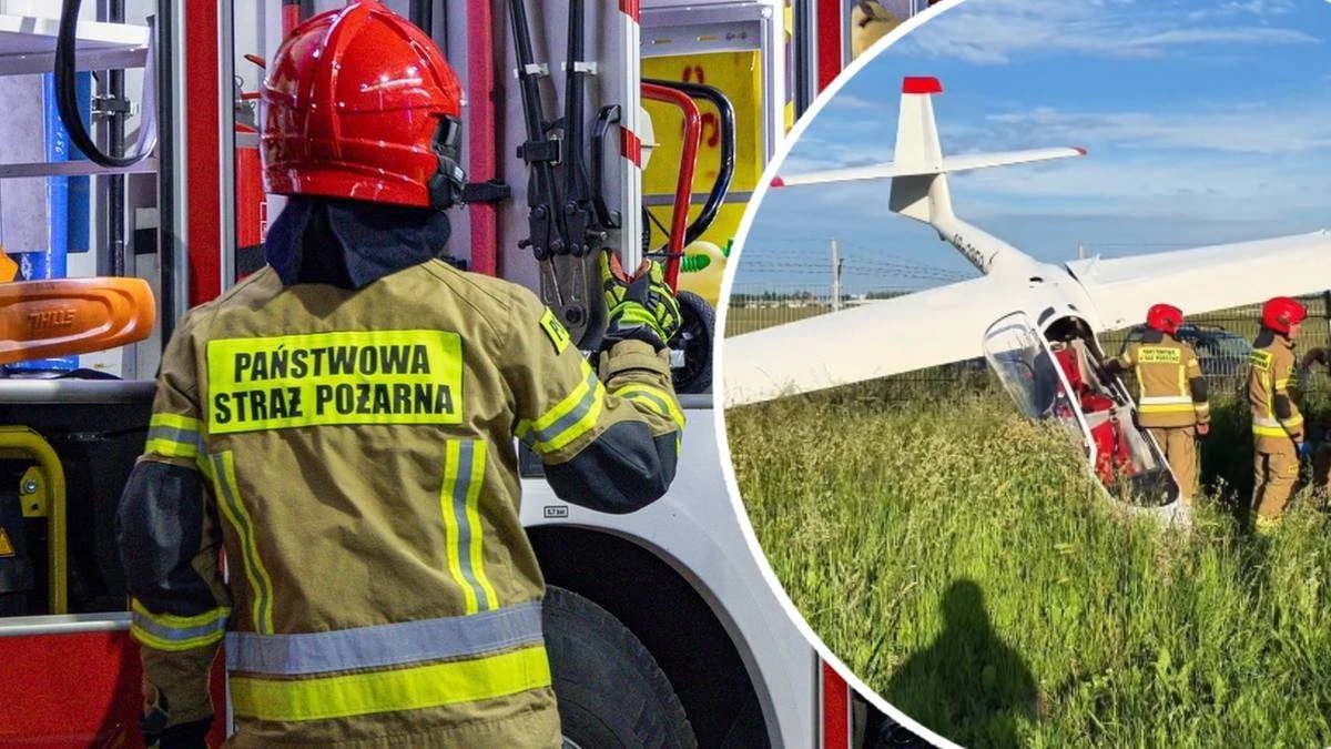 Wypadek na lotnisku. Szybowiec zawisł na ogrodzeniu