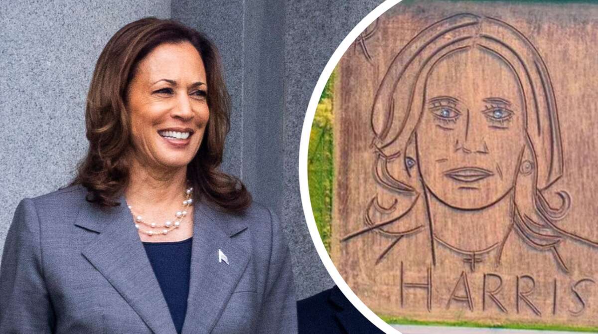 Kamala Harris wśród zboża. Autor użył nietypowych narzędzi