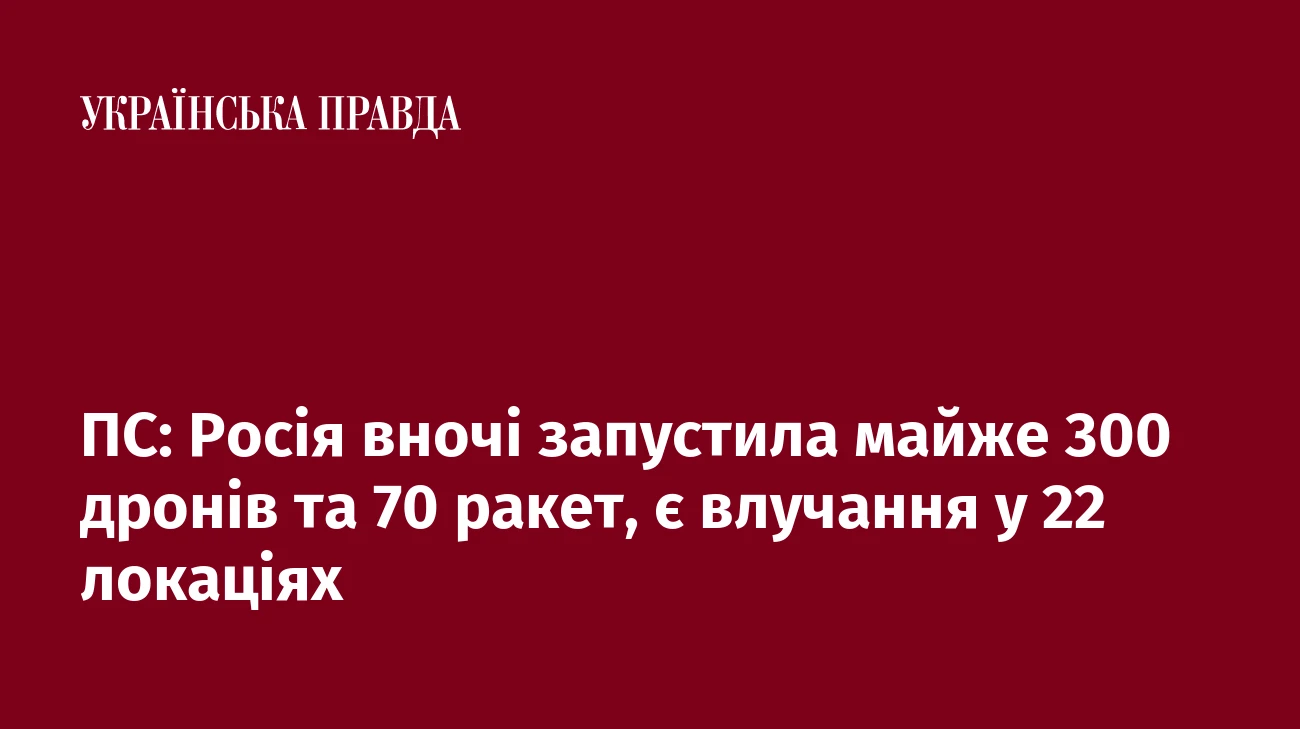 ПС: Росія вночі запустила майже 300 дронів та 70 ракет, є влучання у 22 локаціях
