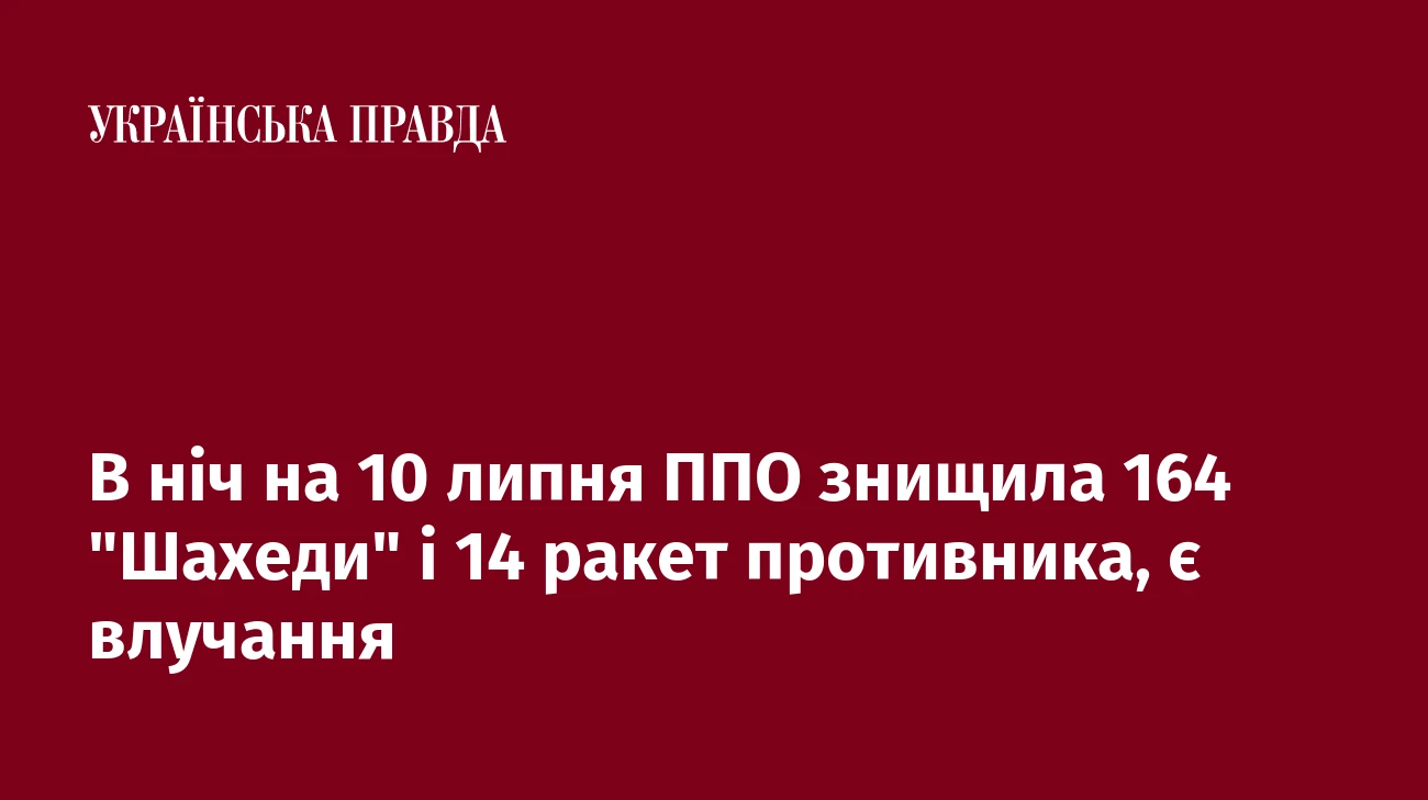 В ніч на 10 липня ППО знищила 164 