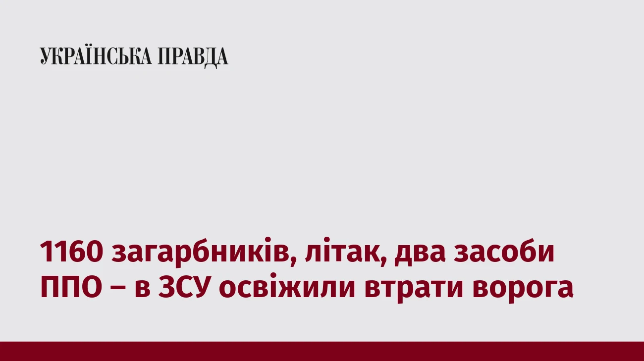 1160 загарбників, літак, два засоби ППО – в ЗСУ освіжили втрати ворога