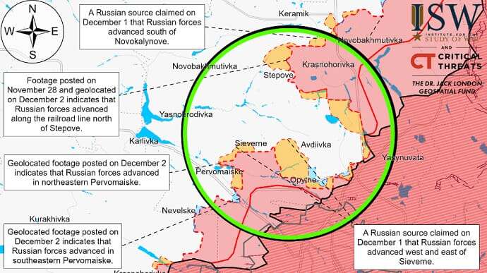 Російські війська просунулися у кількох місцях біля Авдіївки – ISW