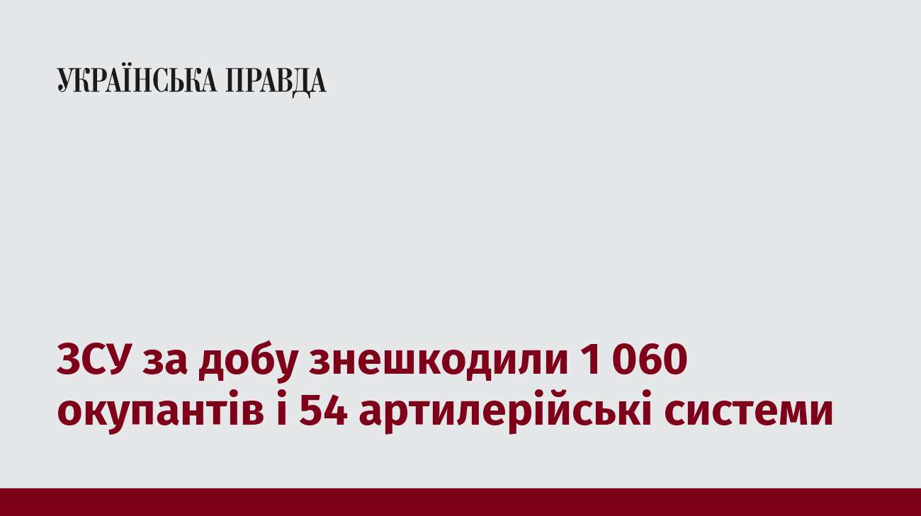 ЗСУ за добу знешкодили 1 060 окупантів і 54 артилерійські системи