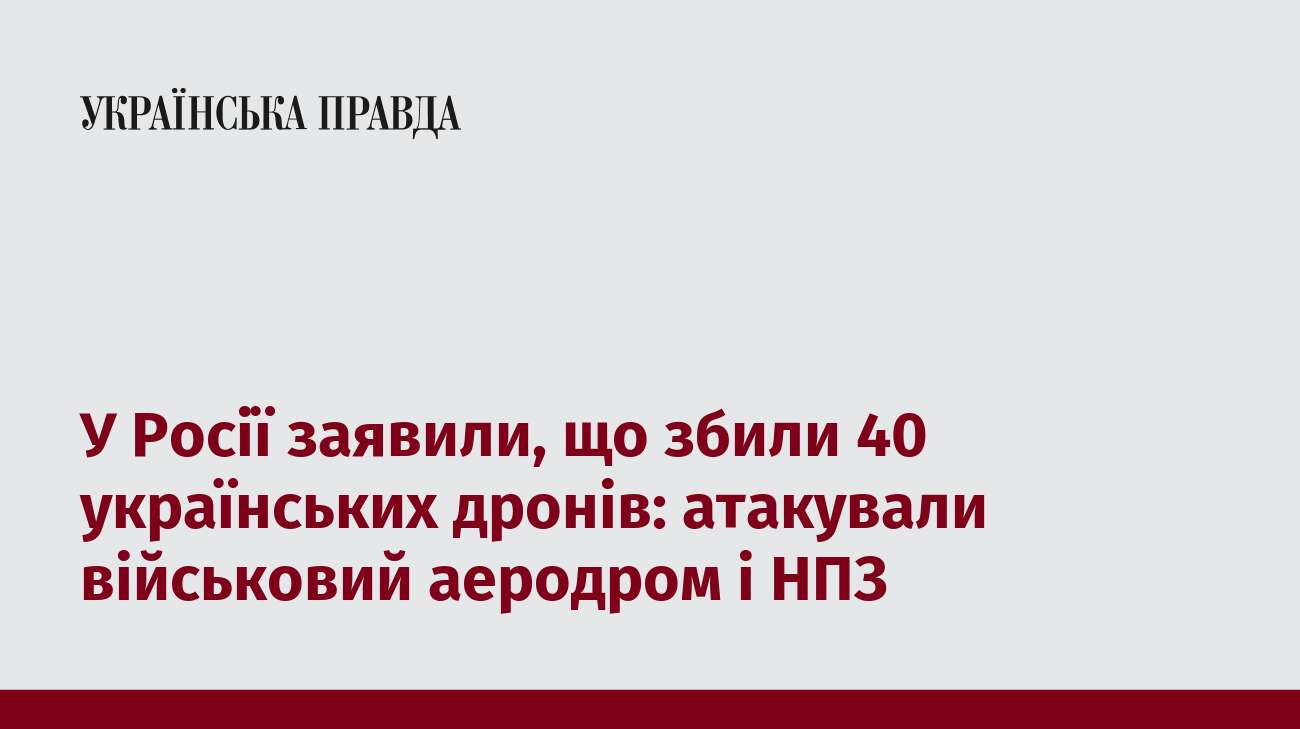 У Росії заявили, що збили 40 українських дронів: атакували військовий аеродром і НПЗ