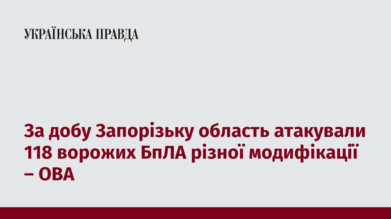 За добу Запорізьку область атакували 118 ворожих БпЛА різної модифікації – ОВА