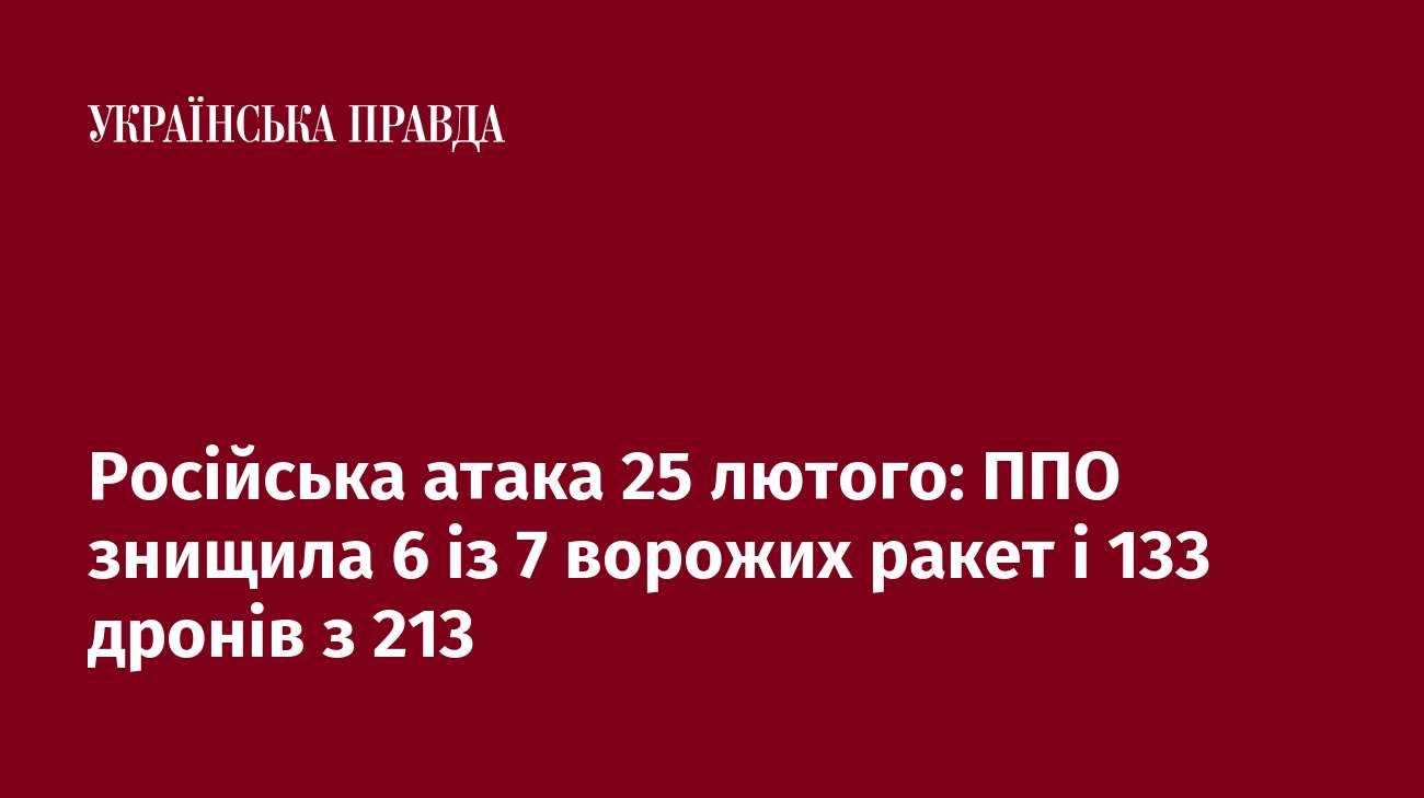 Російська атака 25 лютого: ППО знищила 6 із 7 ворожих ракет і 133 дронів з 213