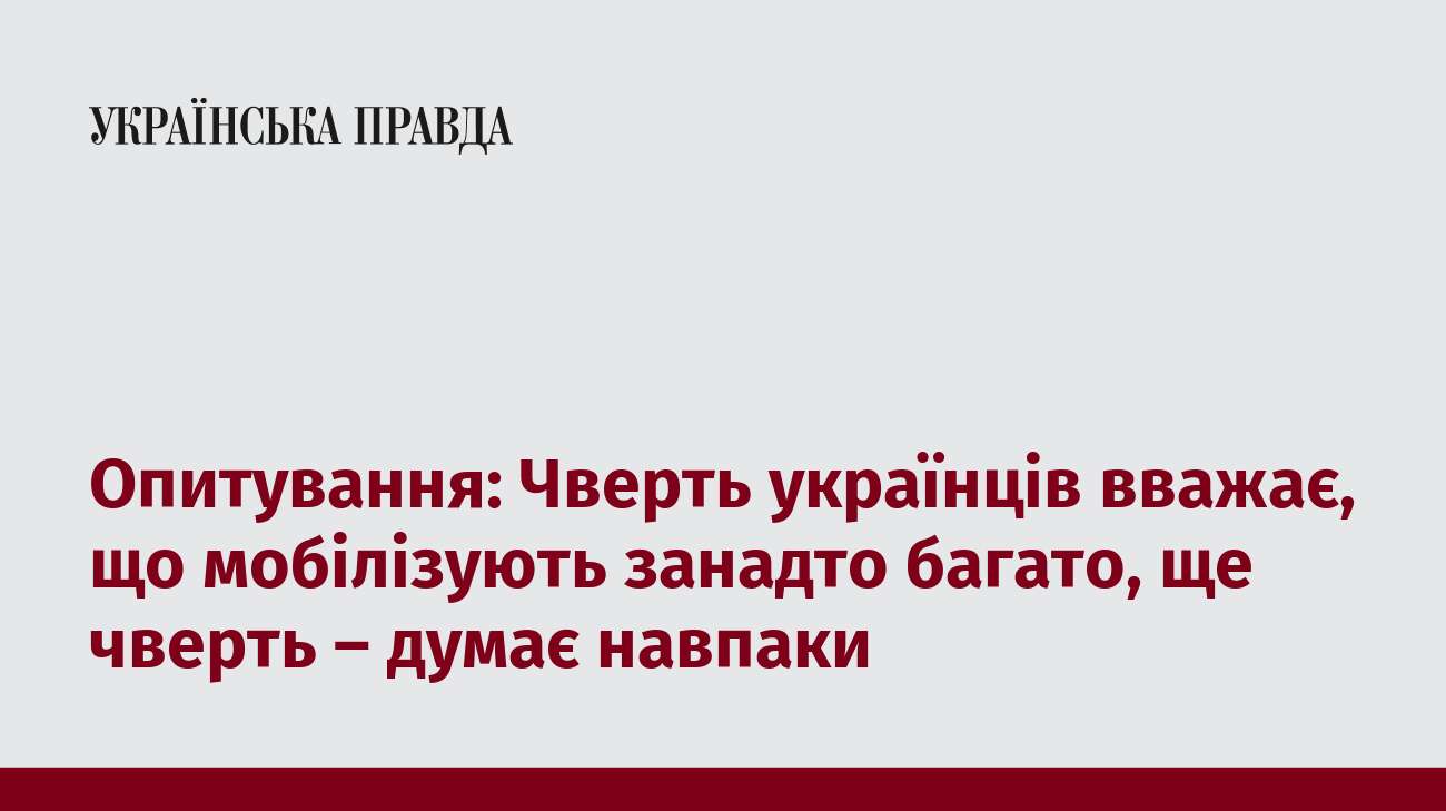 Опитування: Чверть українців вважає, що мобілізують занадто багато, ще чверть – думає навпаки