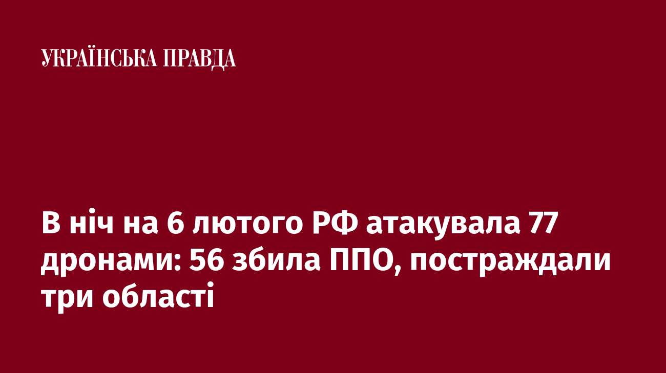 В ніч на 6 лютого РФ атакувала 77 дронами: 56 збила ППО, постраждали три області