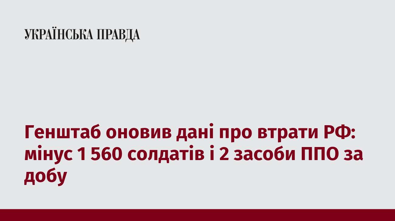 Генштаб оновив дані про втрати РФ: мінус 1 560 солдатів і 2 засоби ППО за добу