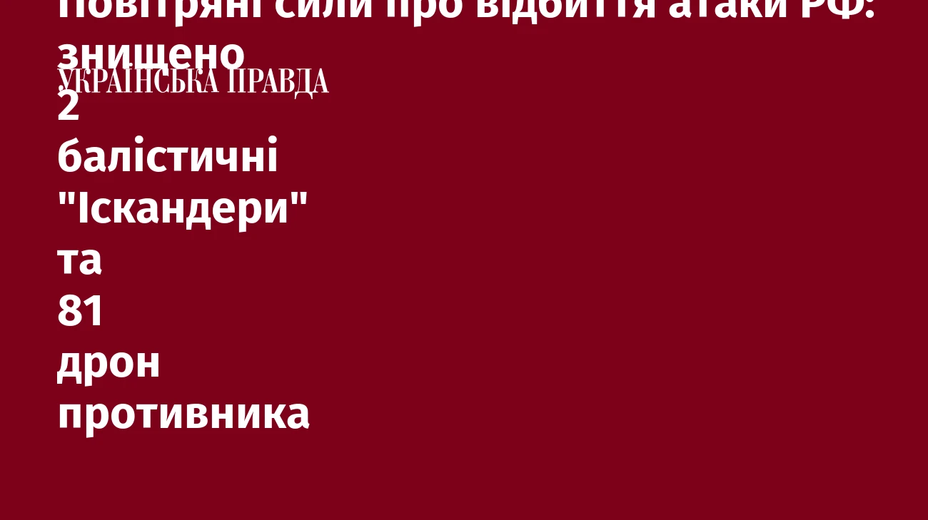 Повітряні сили про відбиття атаки РФ: знищено 2 балістичні 