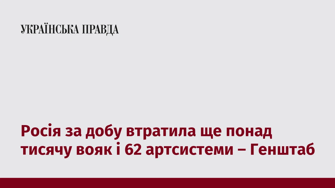 Росія за добу втратила ще понад тисячу вояк і 62 артсистеми – Генштаб