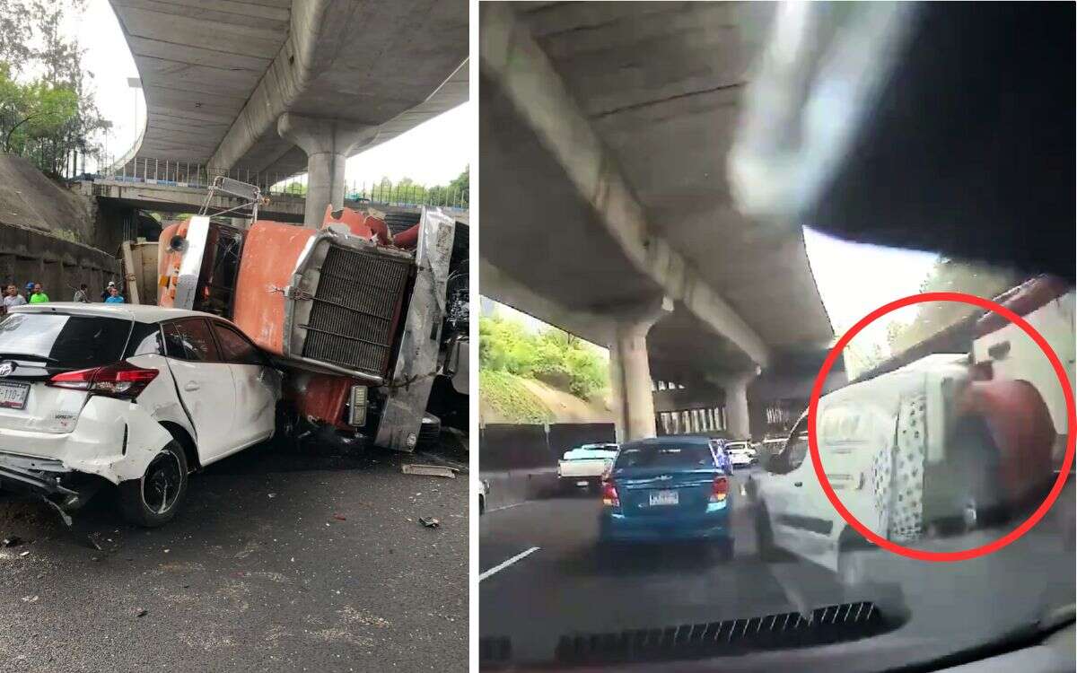 Familia se salva de peligroso choque; Camión causa carambola en periférico