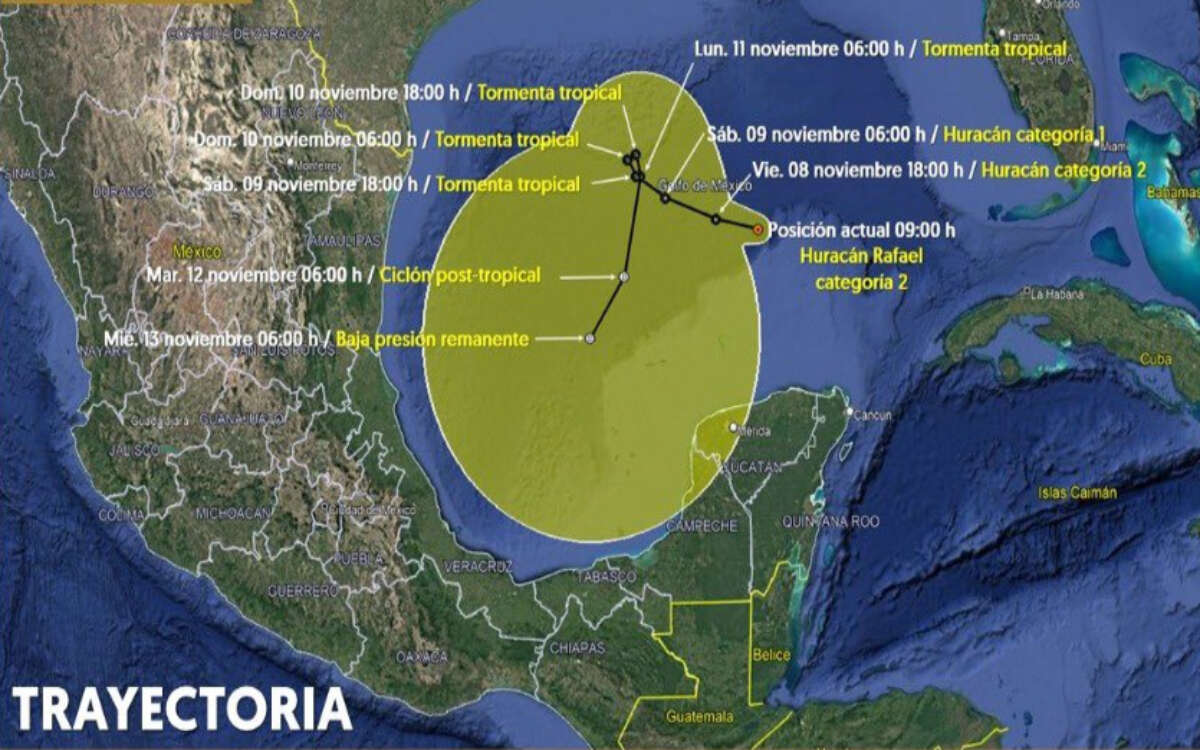 Huracán Rafael gana fuerza y podría llegar a categoría 3 en el Golfo de México