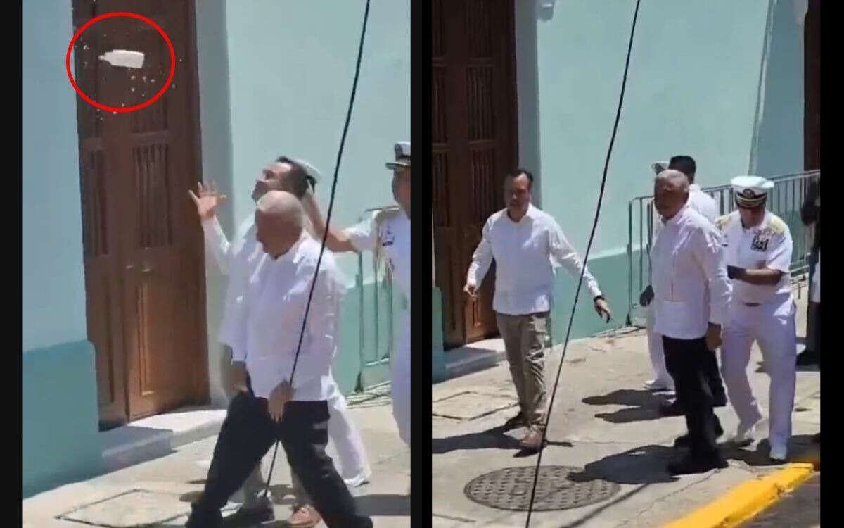 Video | Lanzan botella a AMLO y le gritan ‘dictador’ en gira de despedida por Veracruz