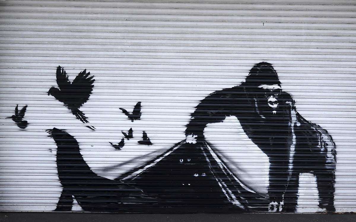 Banksy pinta un gorila frente al zoológico de Londres, su novena obra de la serie de animales