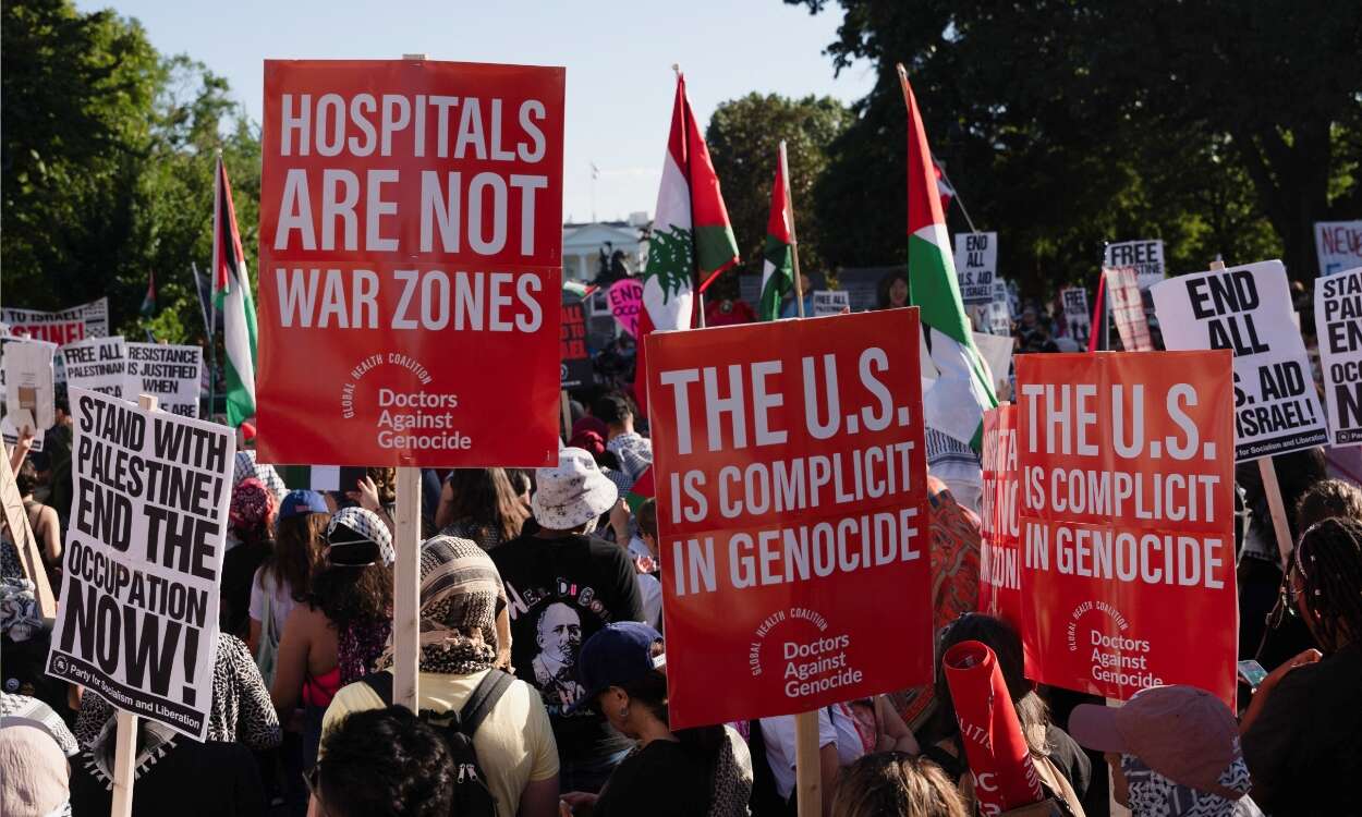 Protestan contra la ‘complicidad’ de EU en el genocidio en Gaza