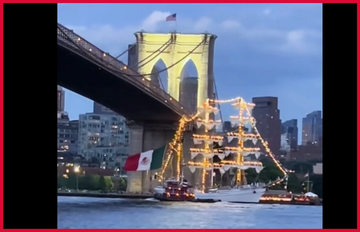 Buque escuela Cuauhtémoc de Marina choca con Puente de Brooklyn | Video