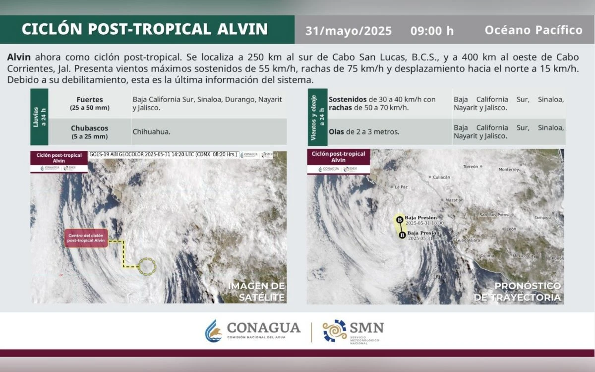 Alvin se debilita pero amenaza con fuertes lluvias camino al norte de México