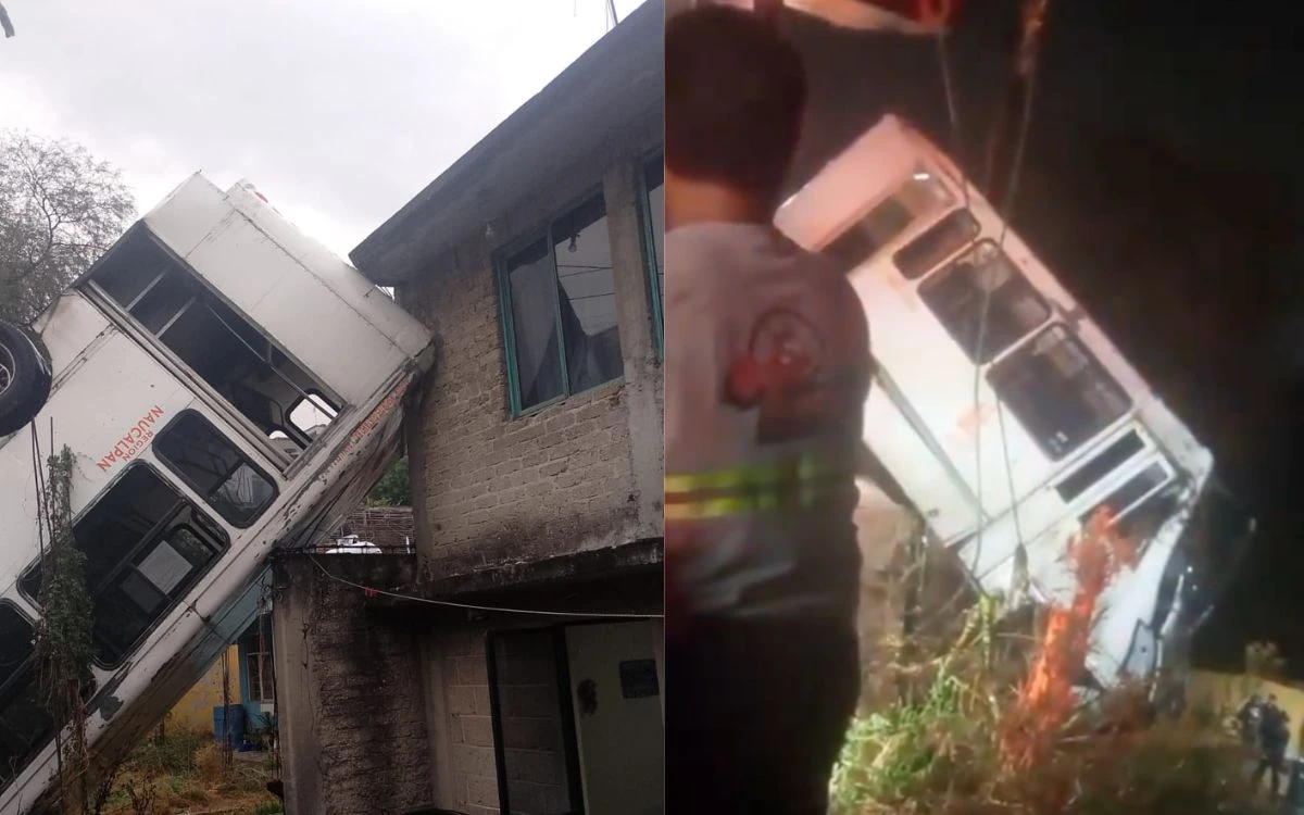 Edomex: Microbús se pasa la parada y cae sobre casa en Atizapán