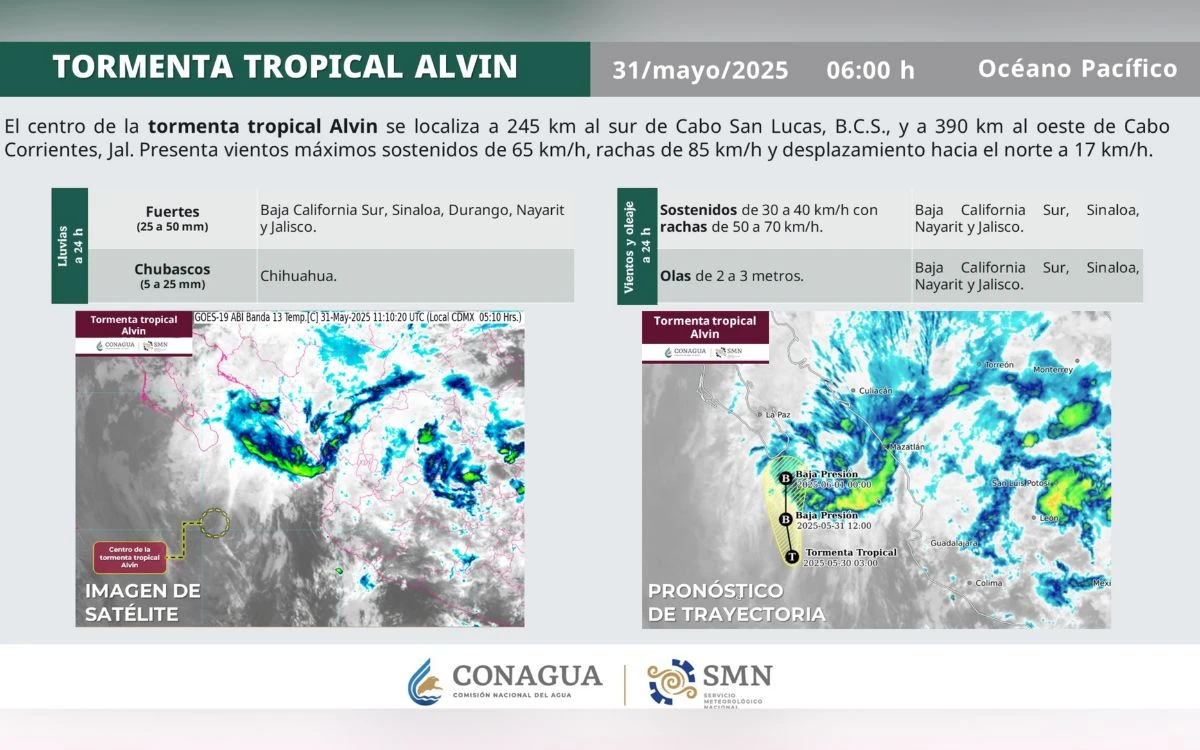 Alvin se debilita a baja presión remanente rumbo a Baja California | SMN