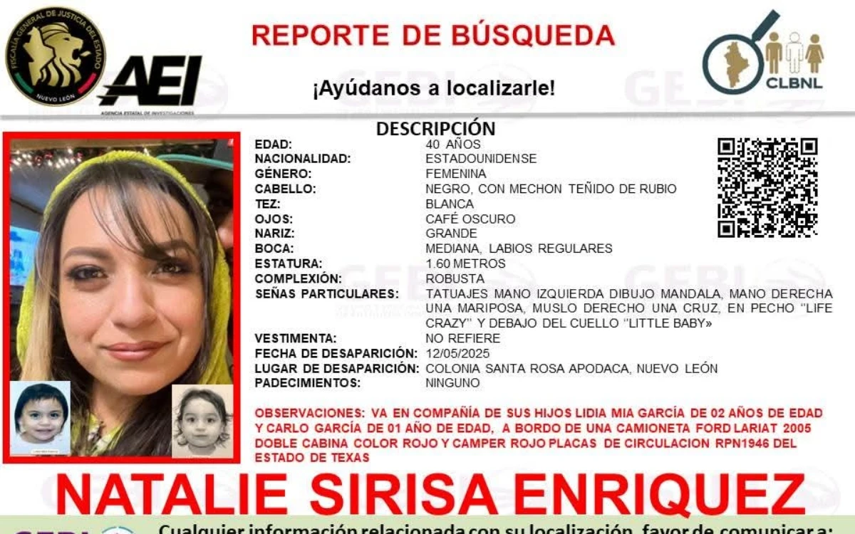 Reportan en Nuevo León desaparición de mujer estadounidense con sus dos hijos